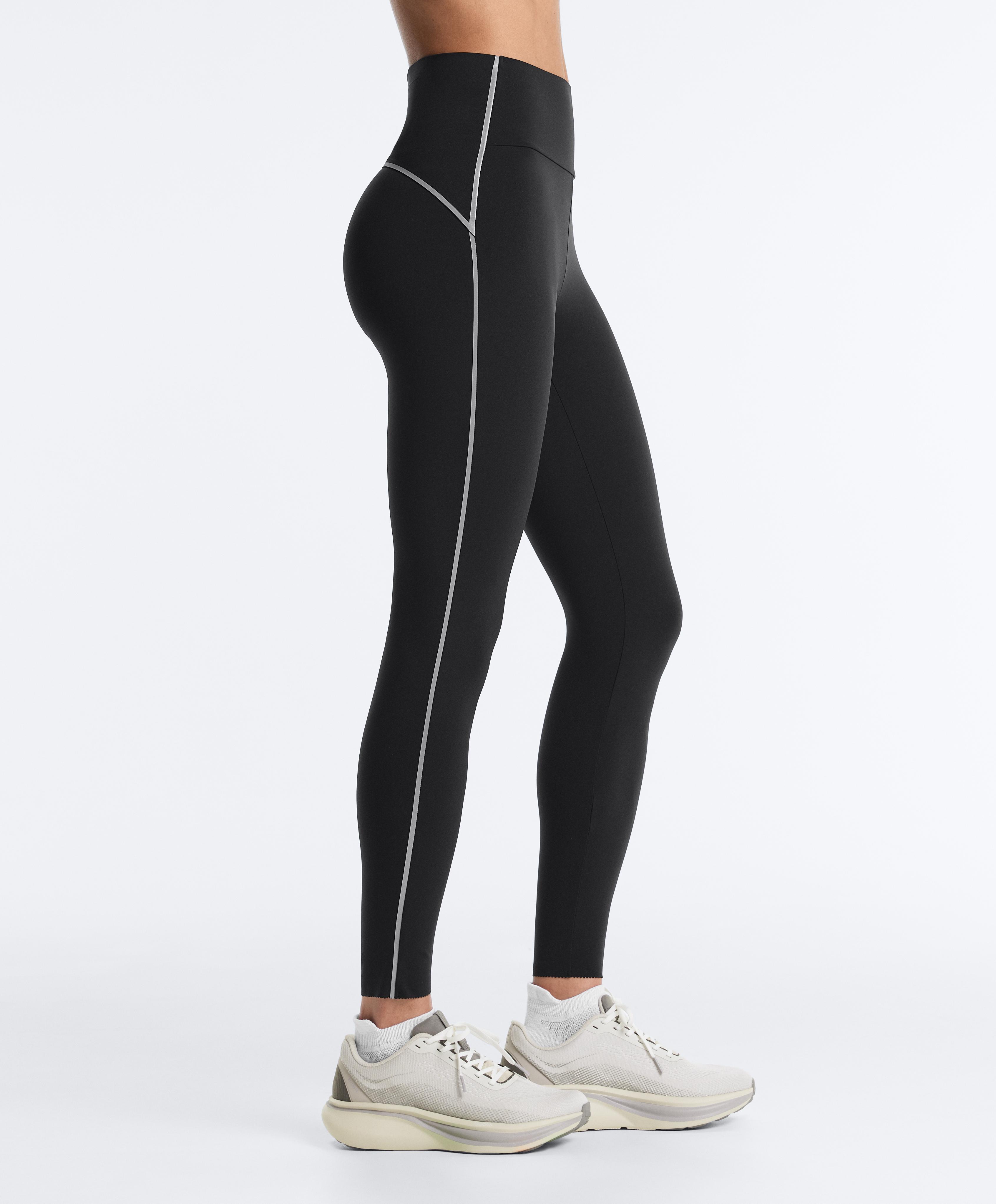 Reflective high-rise Compressive core control ankle-length leggings — BLACK