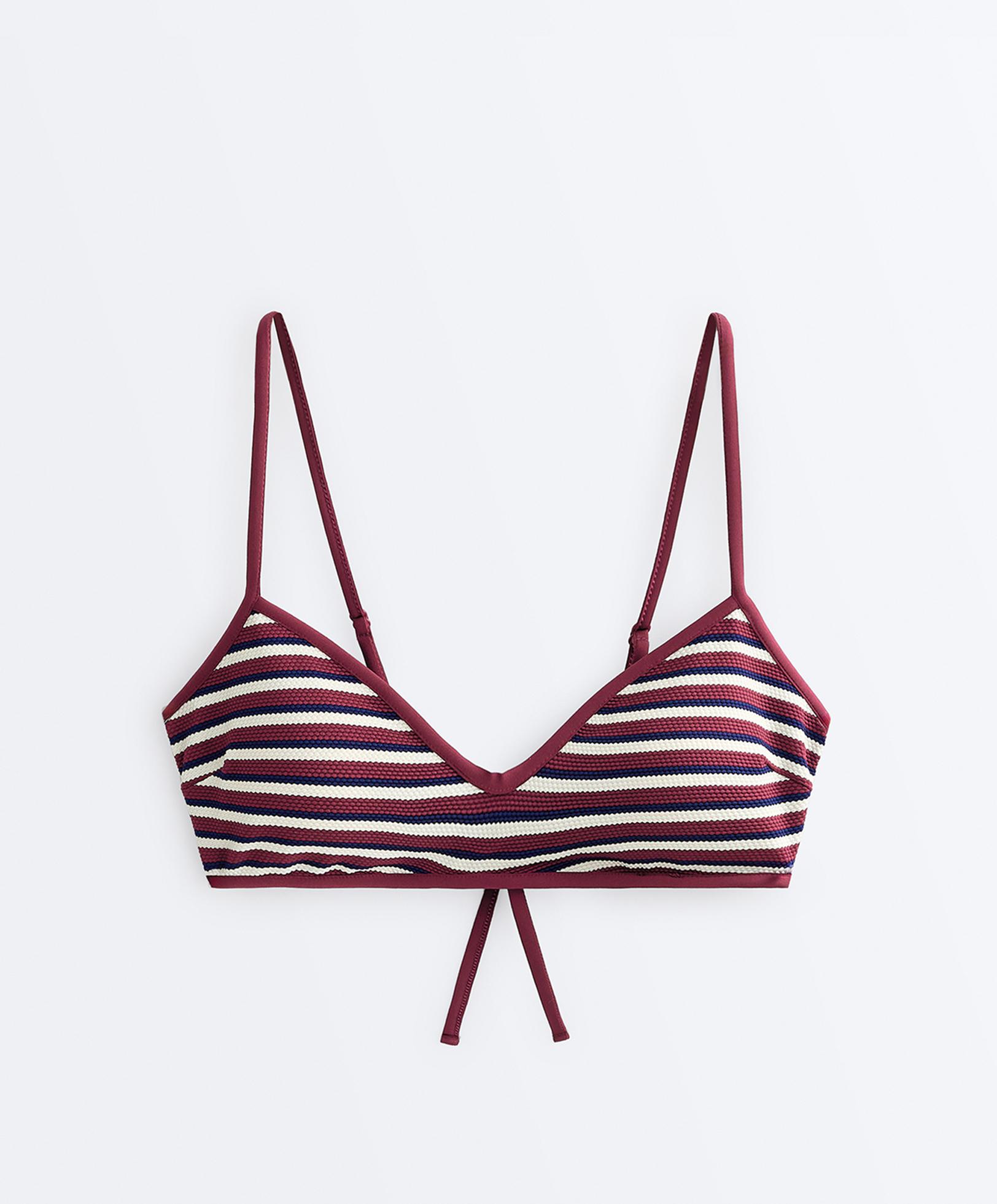 Textured stripe triangle bikini top — PALE PLUM