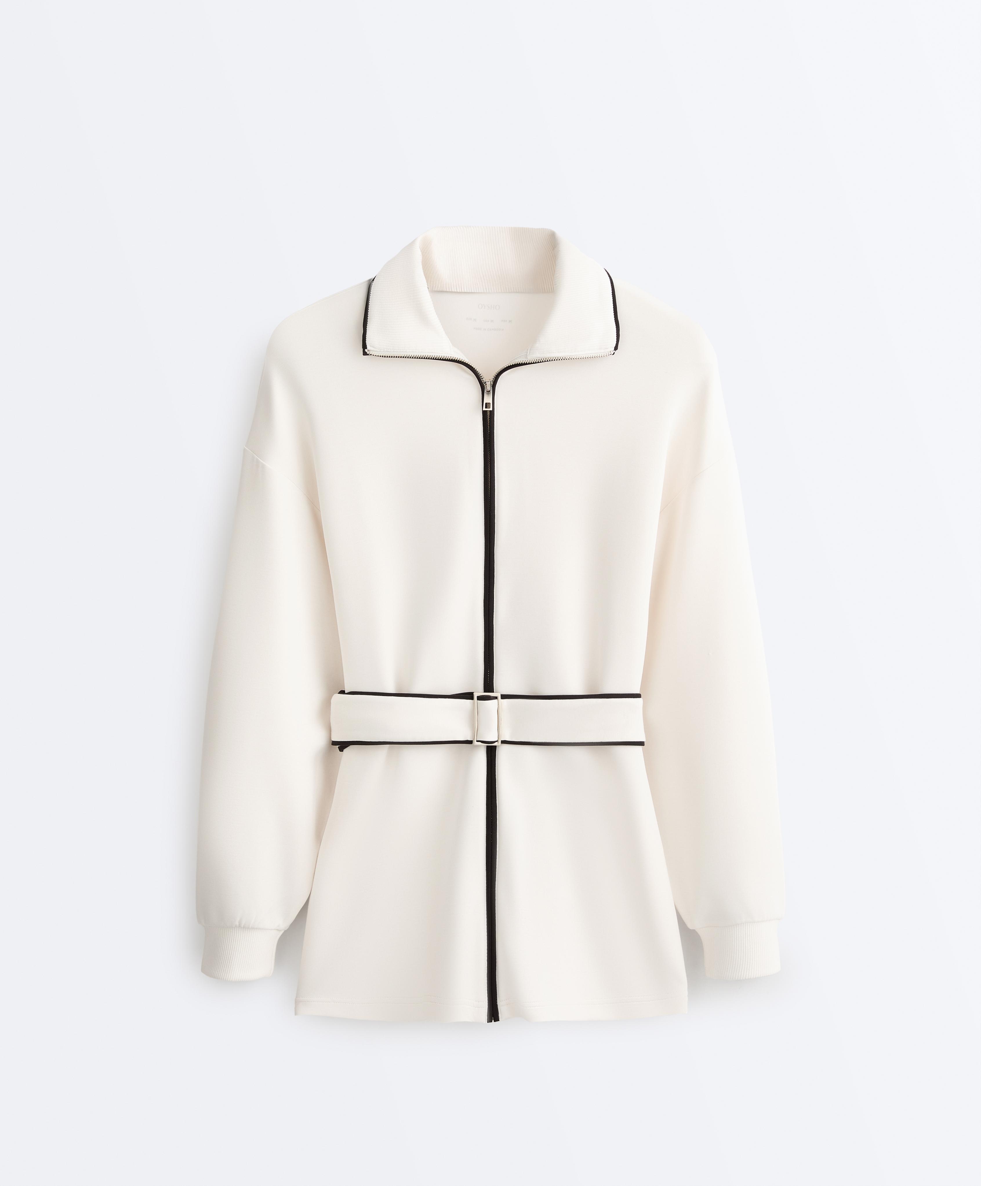 Long piping jacket with soft-touch modal — PALE ECRU