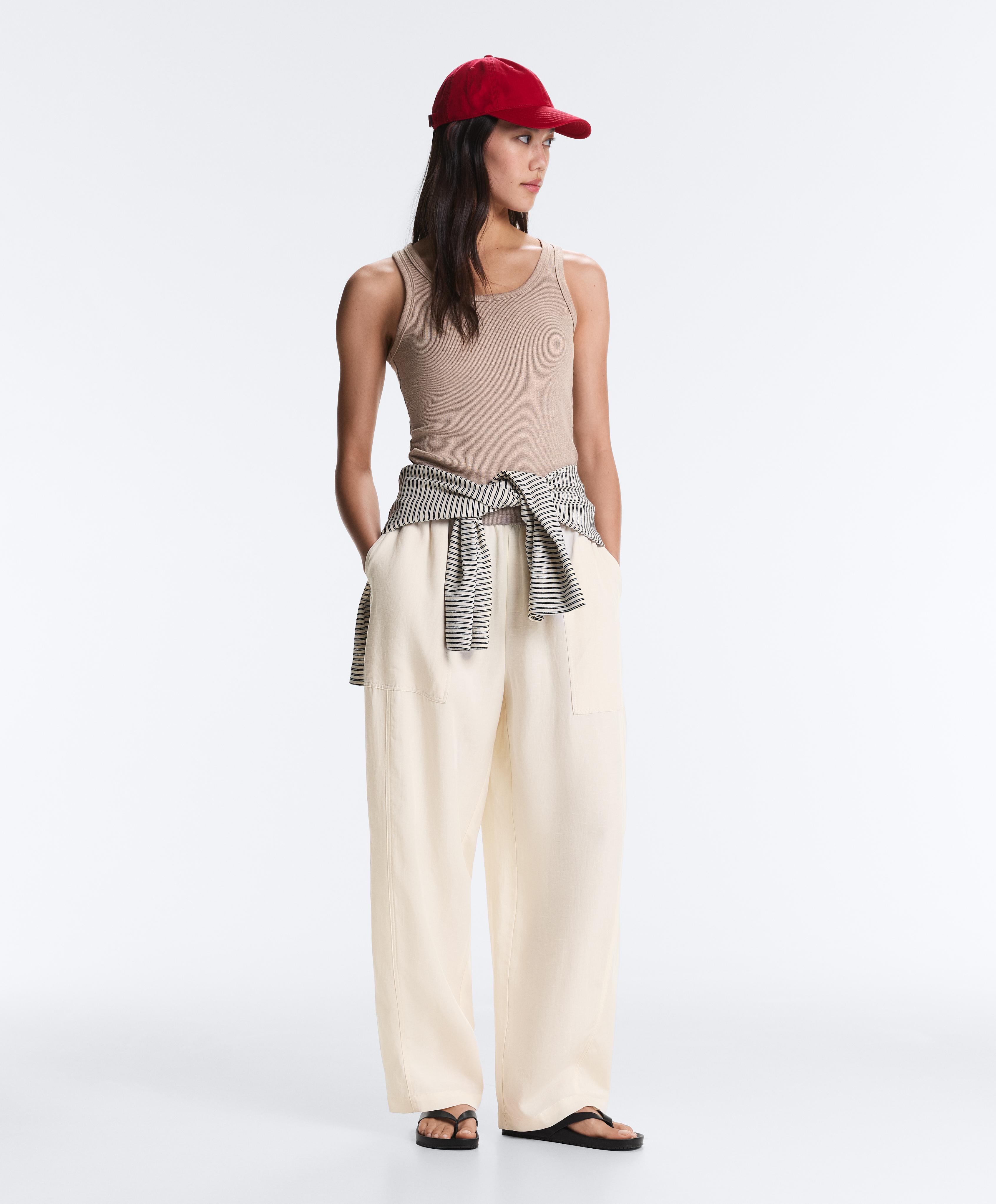 Slim-fit rib vest top with cotton and modal — SOFT MINK