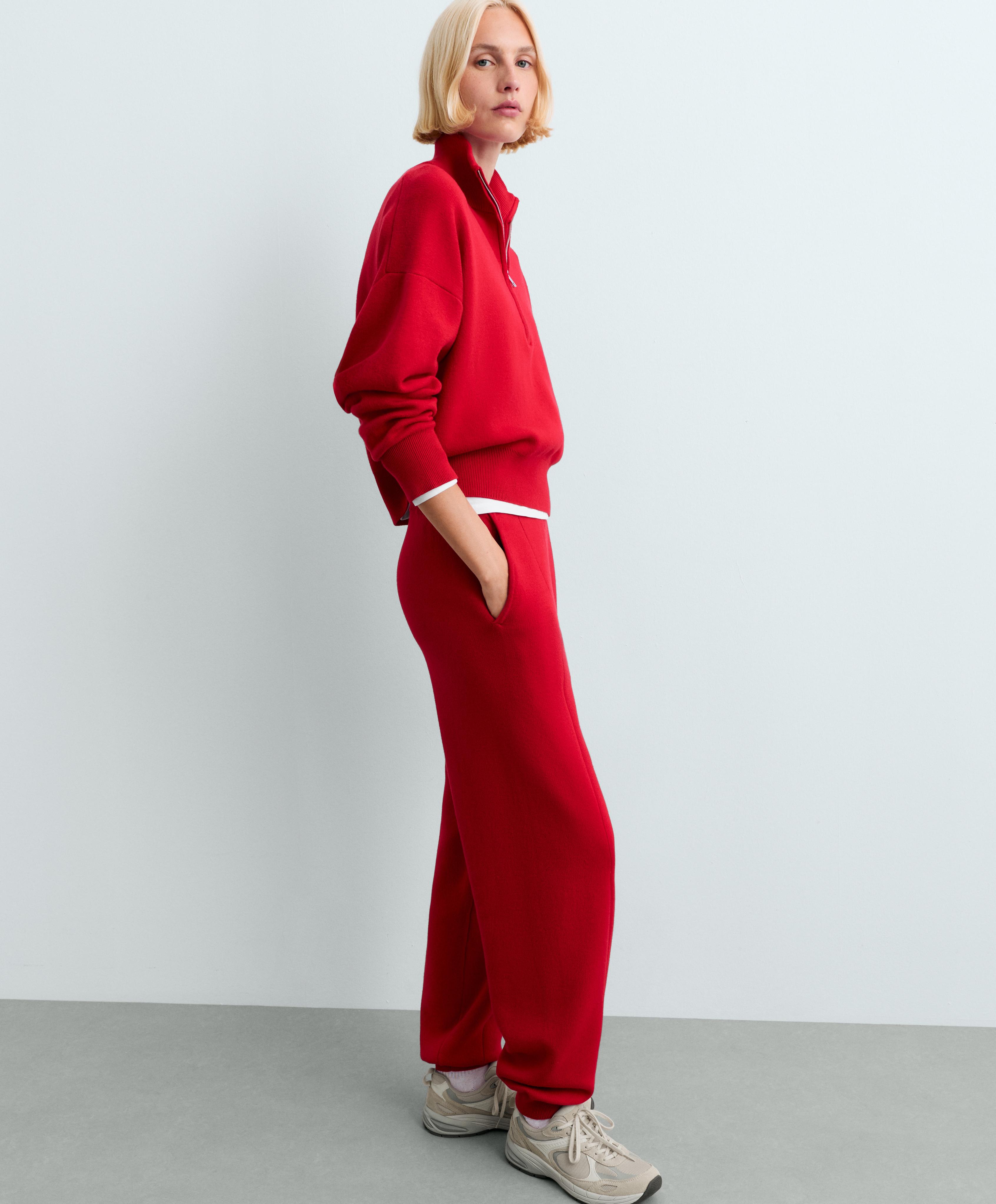 Cotton-blend half-zip knit jumper — STRAWBERRY