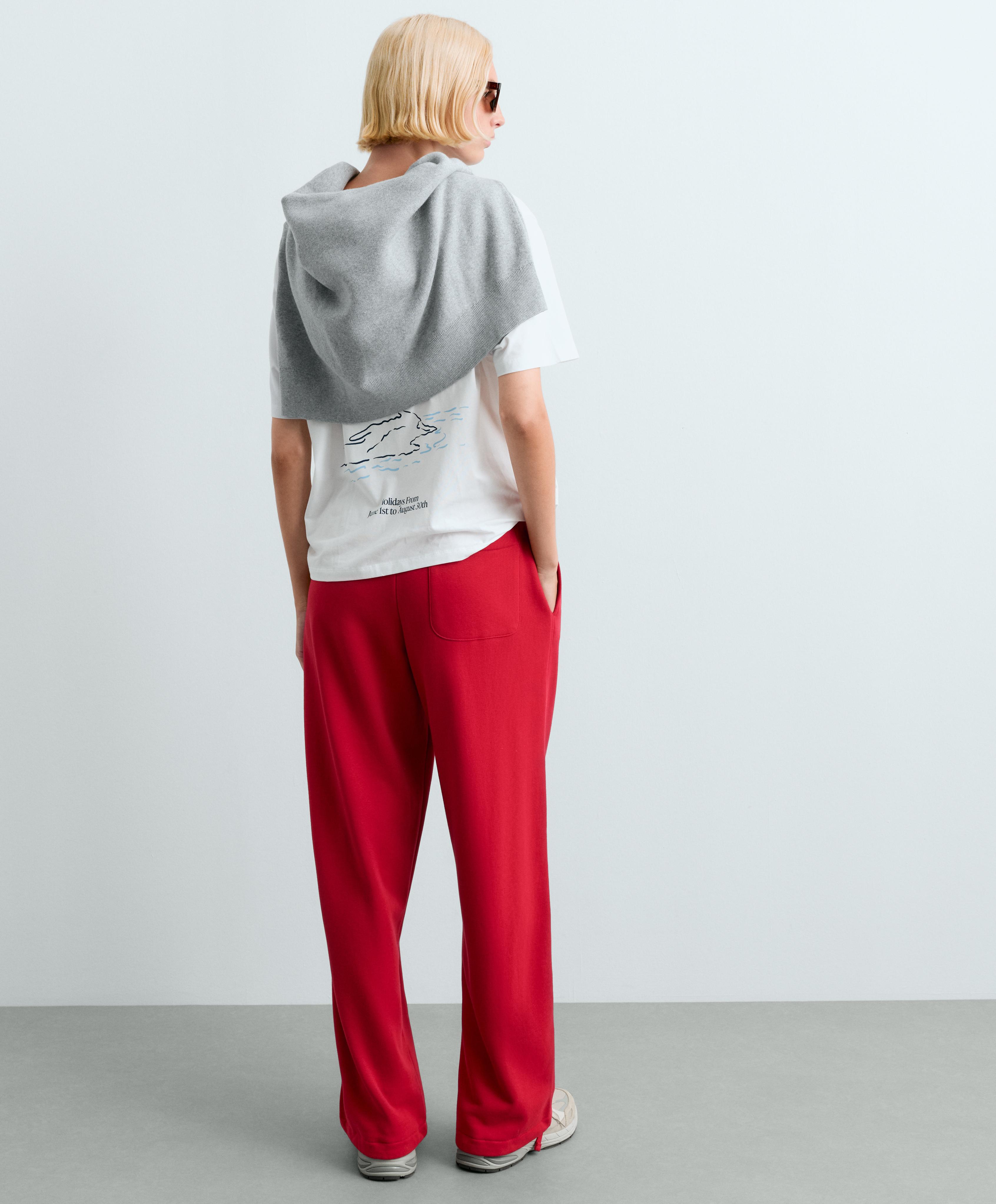 Cotton blend fleece straight-leg trousers — STRAWBERRY