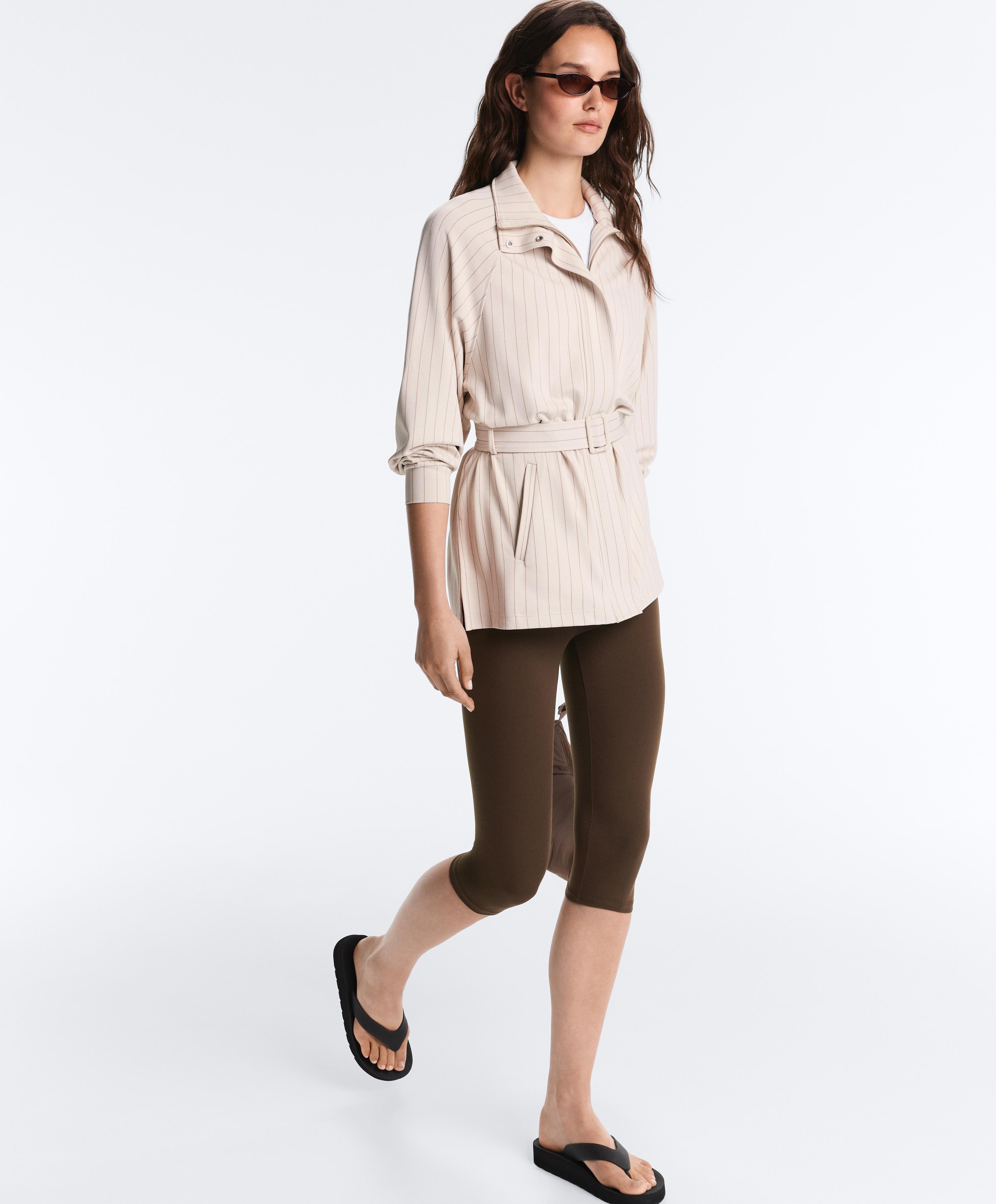Striped soft-touch belted jacket — SANDY