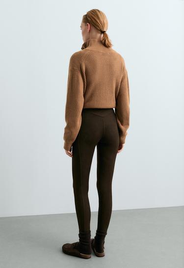 Suede-effect ankle-length leggings — Dark chocolate 5