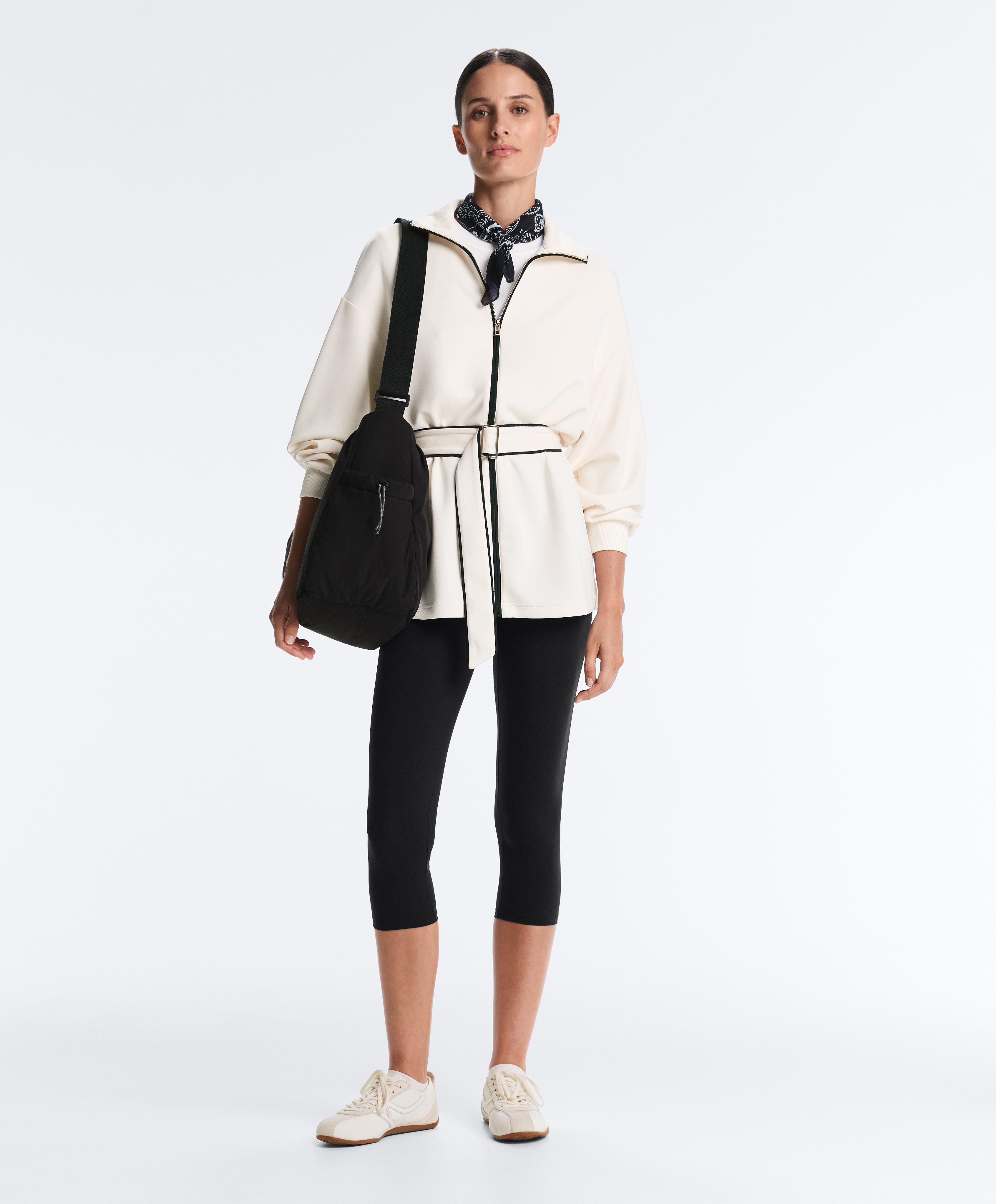 Long piping jacket with soft-touch modal — PALE ECRU