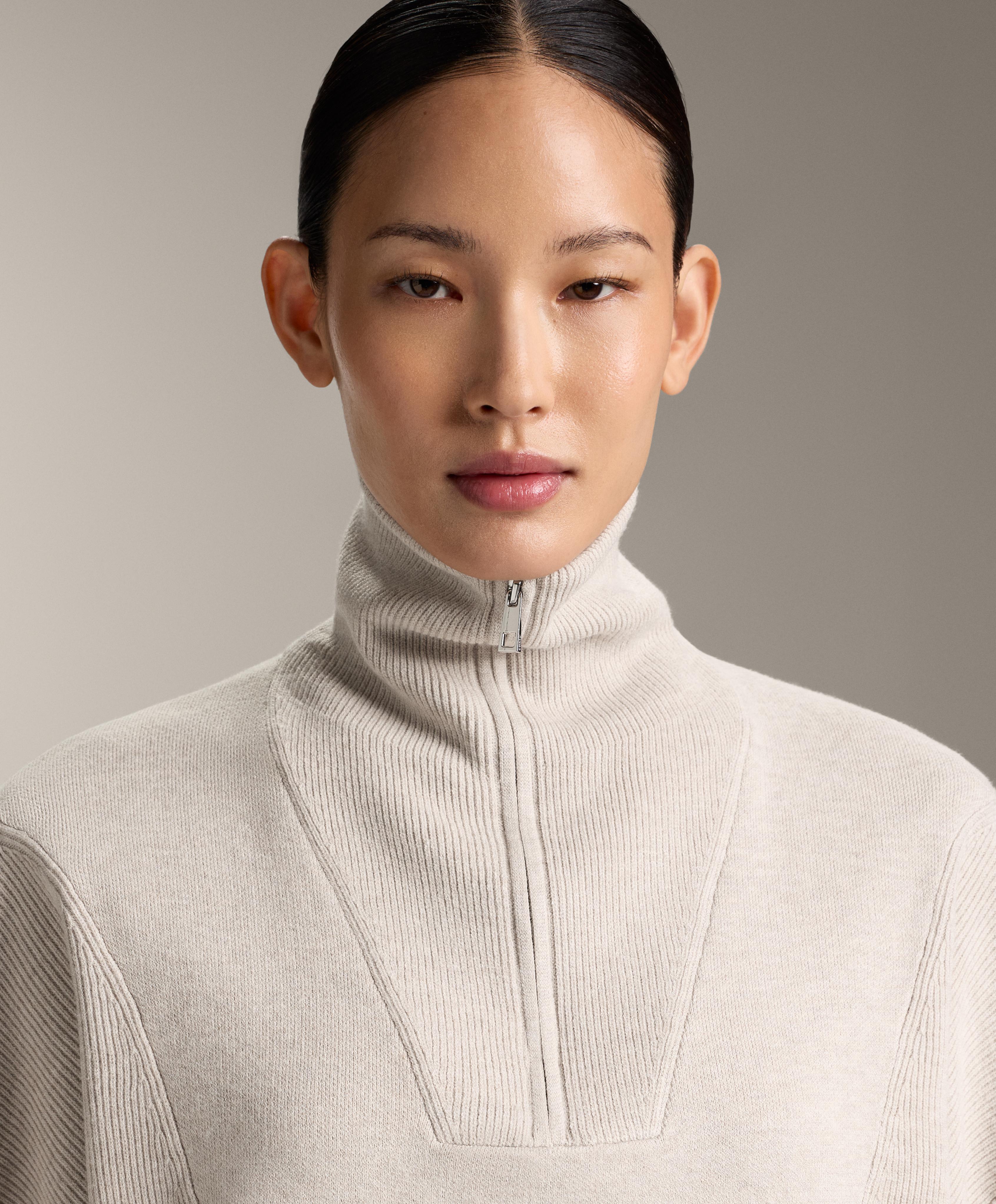 Knit jumper with raised neck and rib details Knit jumper with raised neck and rib details