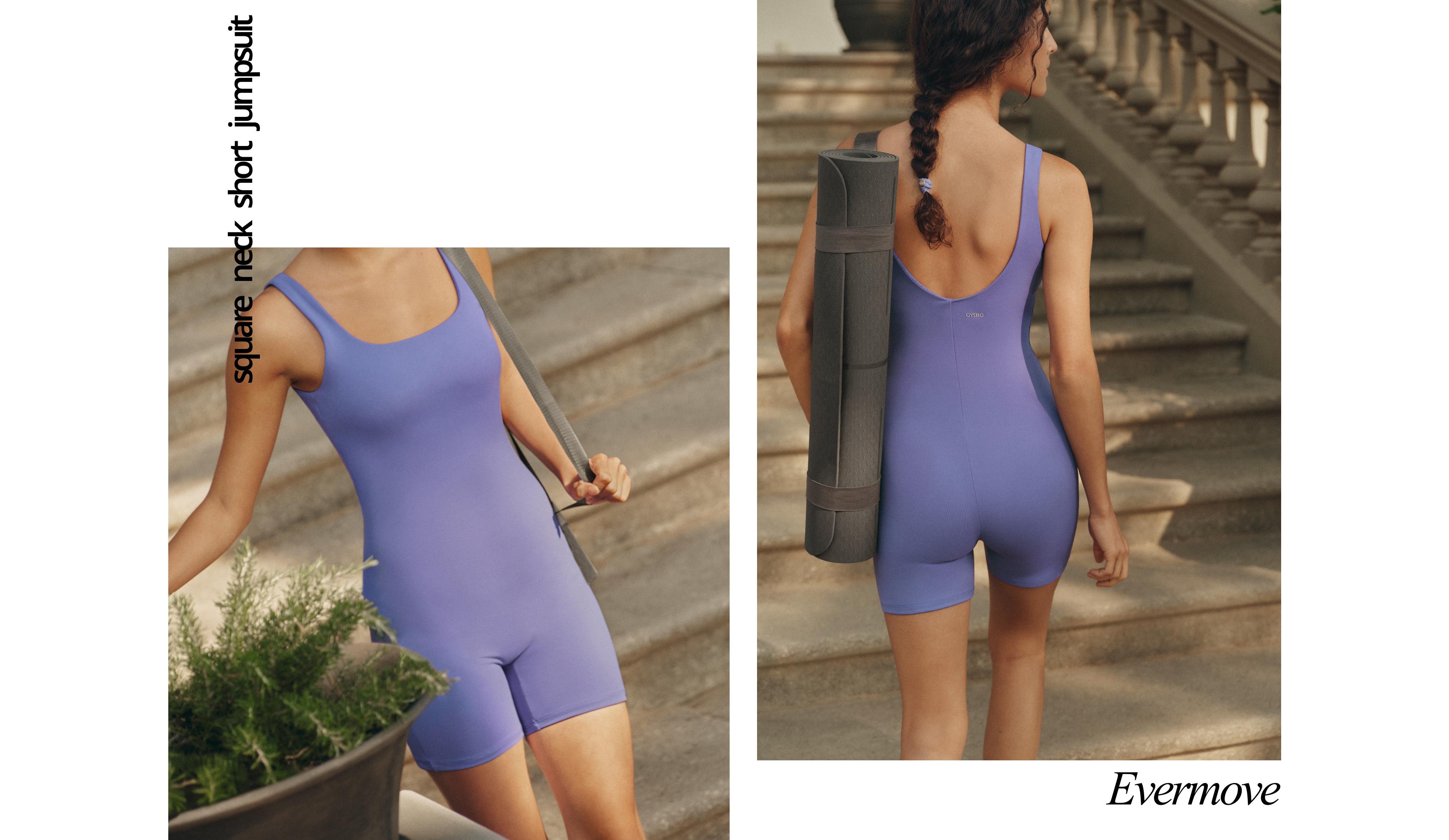Evermove square neck short jumpsuit — BLUEBERRY