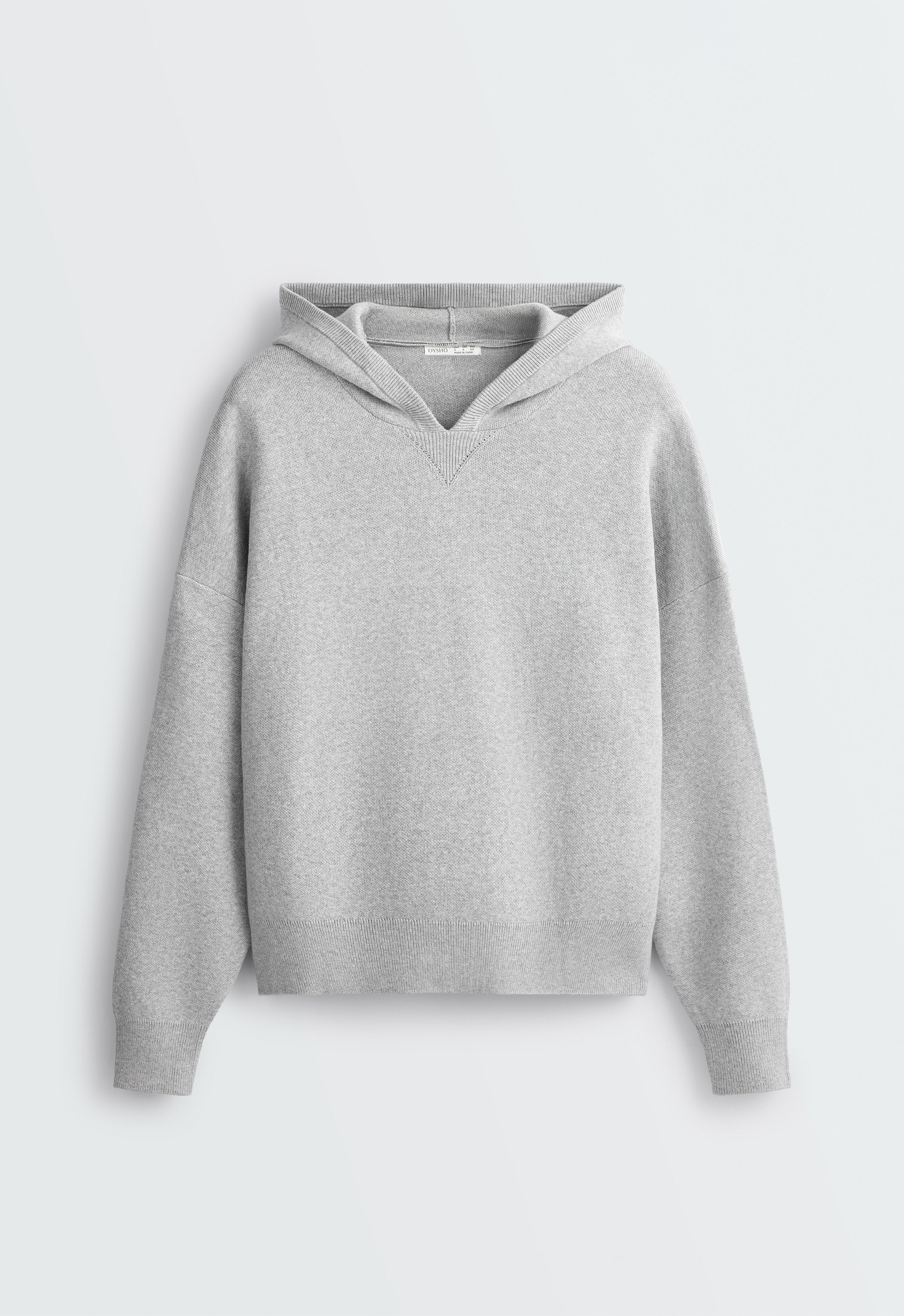 Cotton-blend knit hoodie — PALE GREY