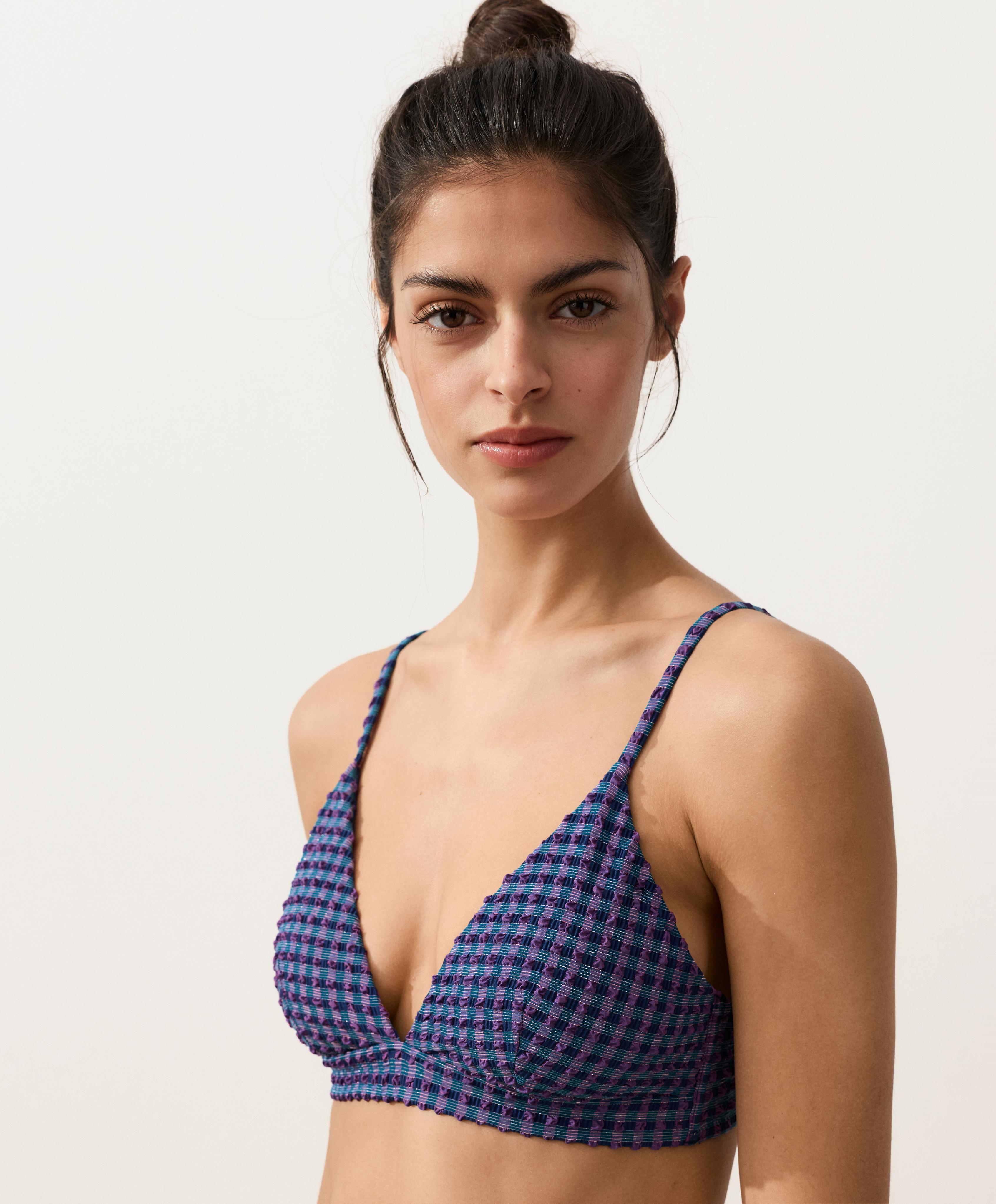 Gingham triangle bikini top — NAVY BLUE