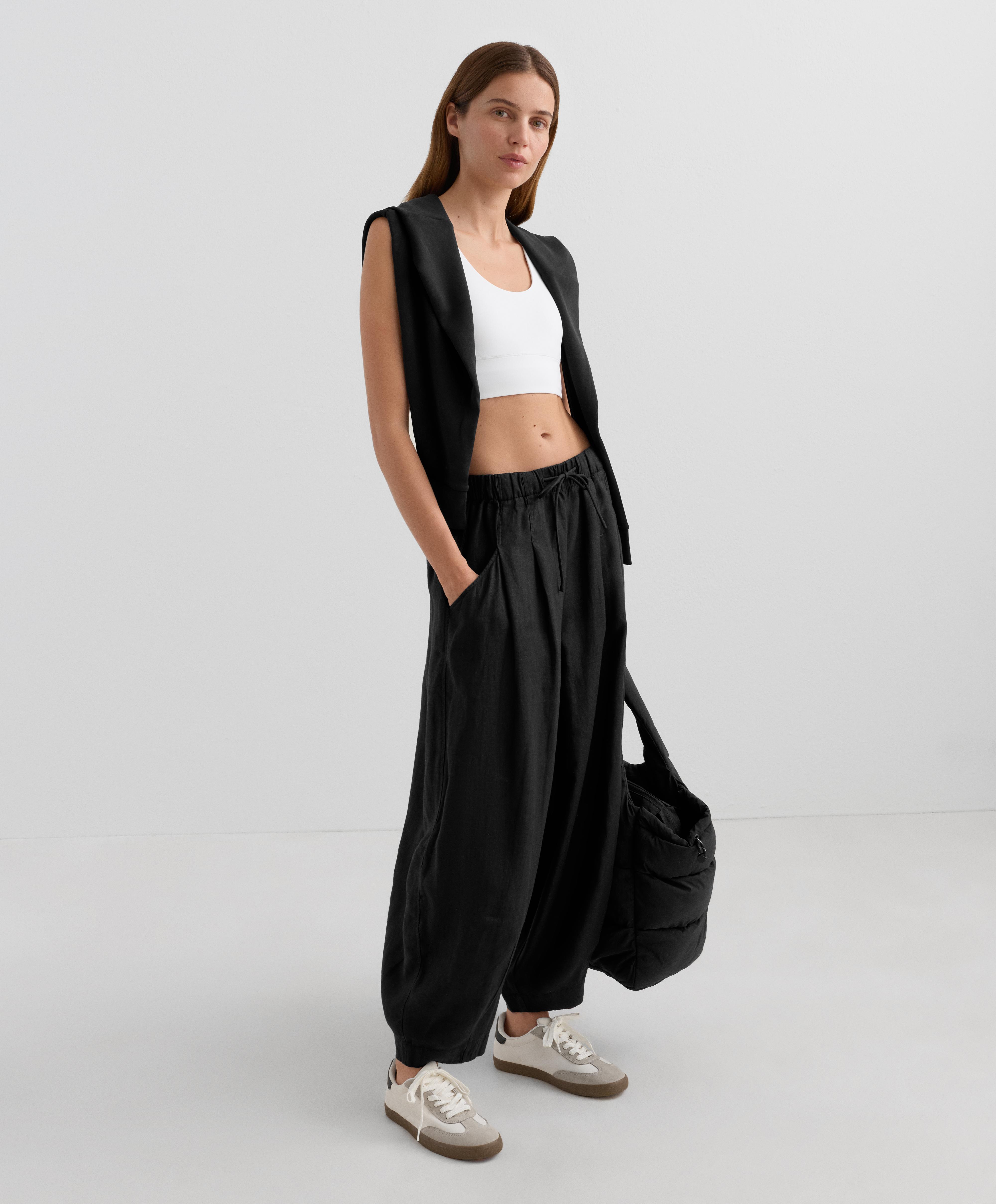 100% linen balloon trousers — BLACK