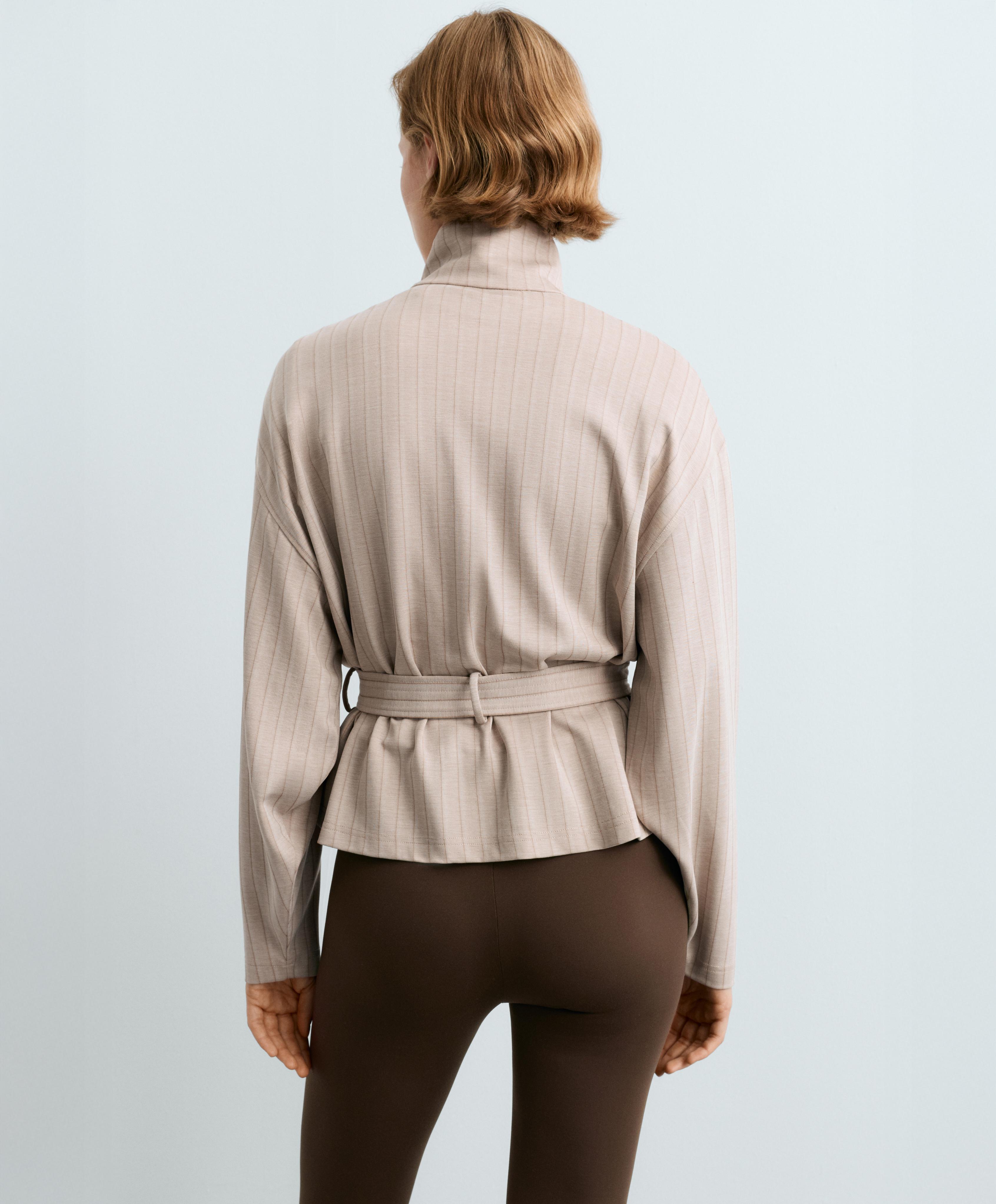 Soft-touch striped belted jacket — SOFT MINK