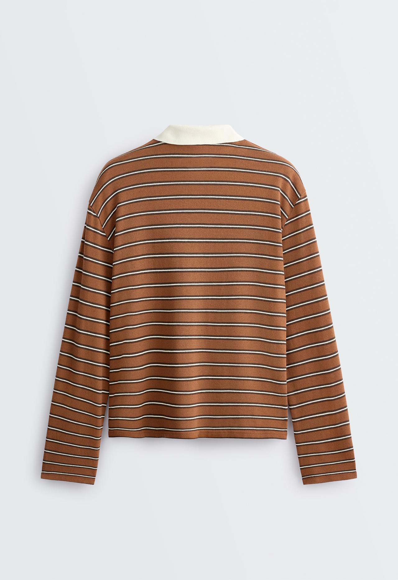 Piqué cotton striped polo shirt — TERRACOTTA