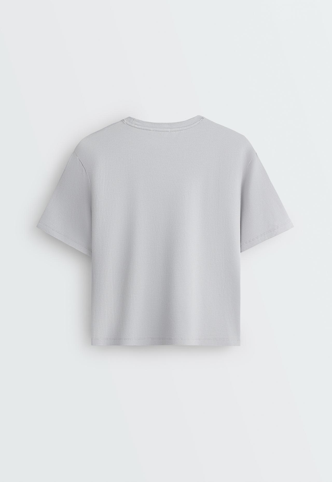 Boxy cotton blend slogan T-shirt — GREY