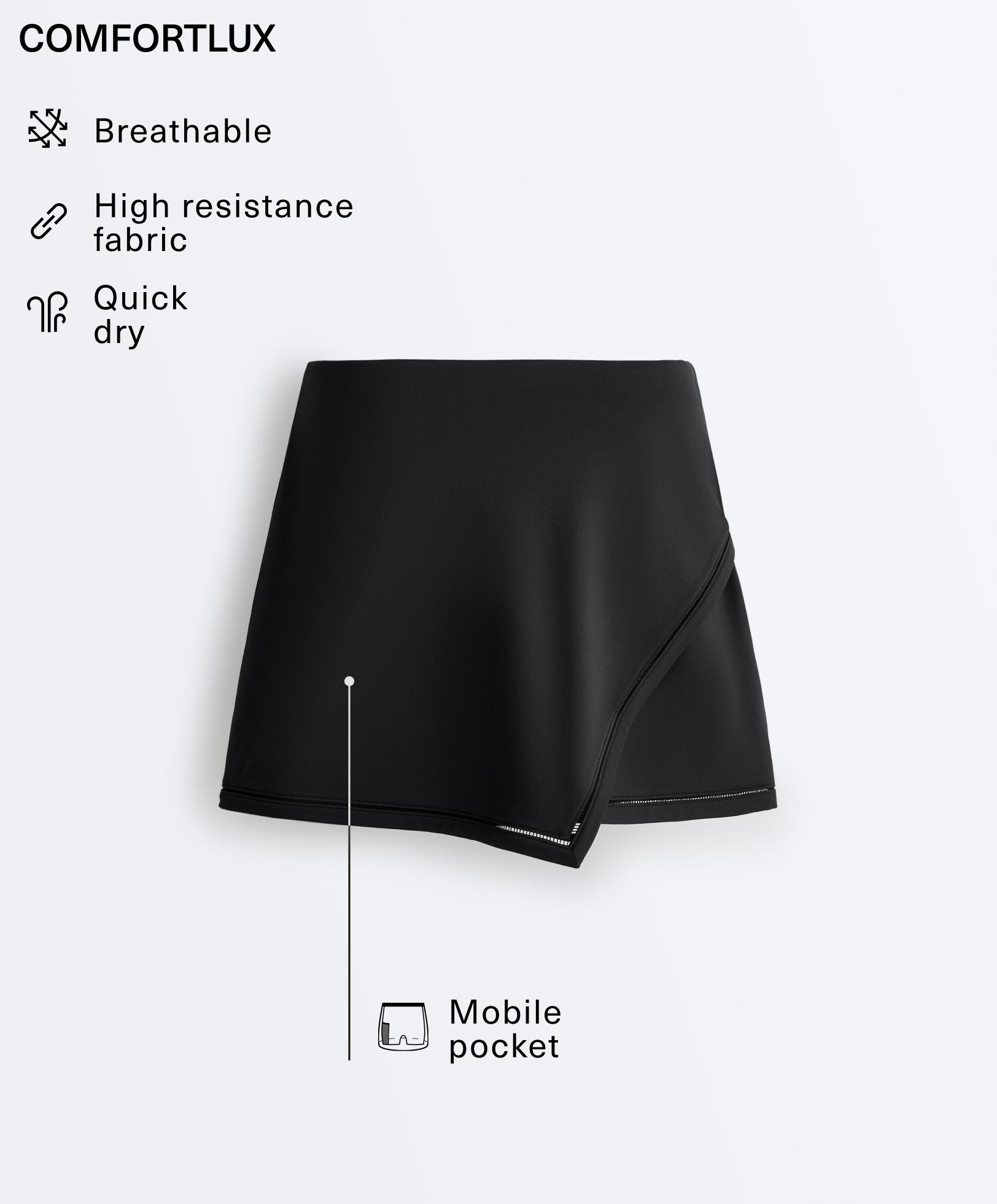 Comfortlux crossover hemstitch skirt — BLACK