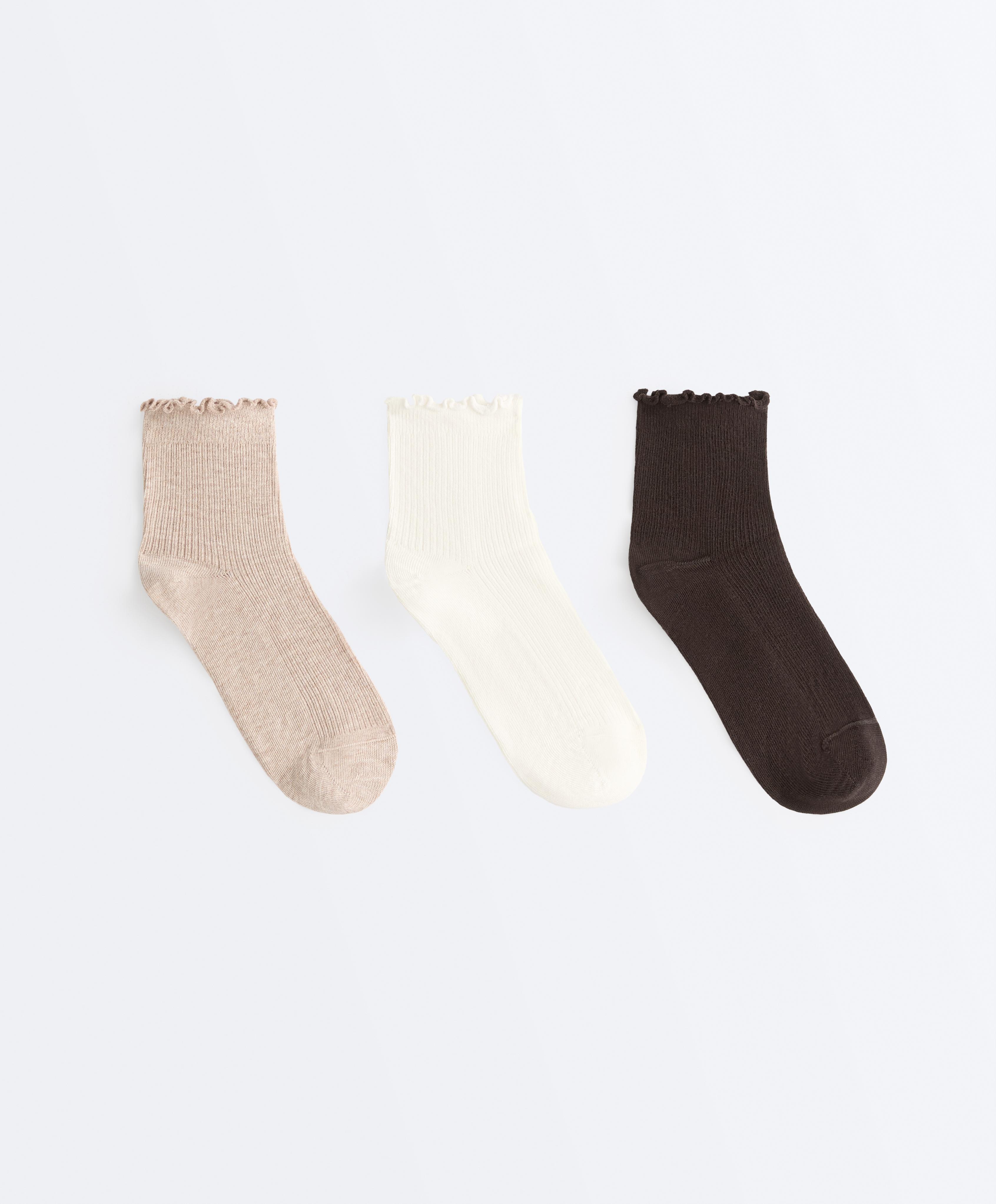 3 pairs of cotton blend quarter socks with curled edge