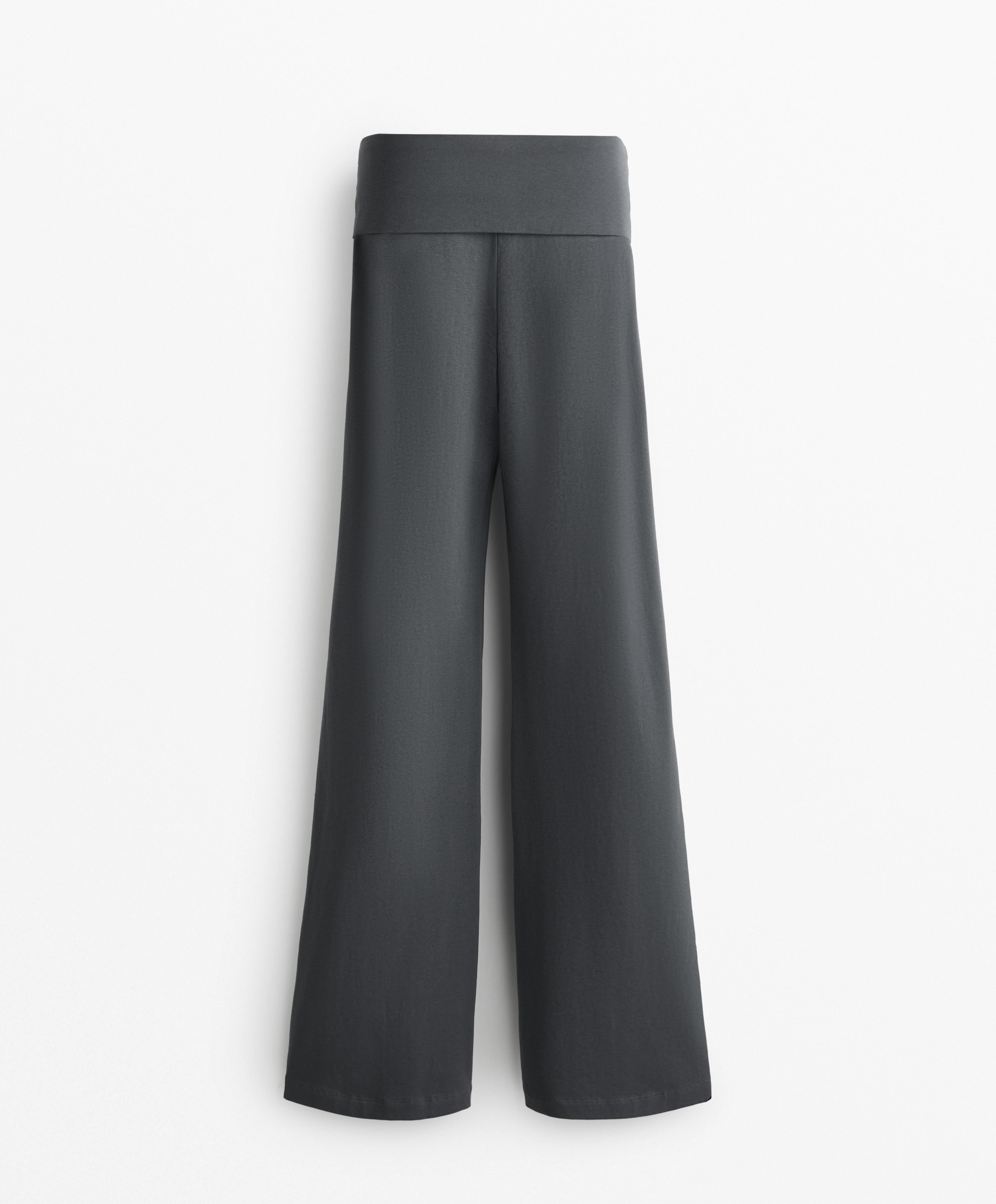 Foldover waist cotton blend flare trousers