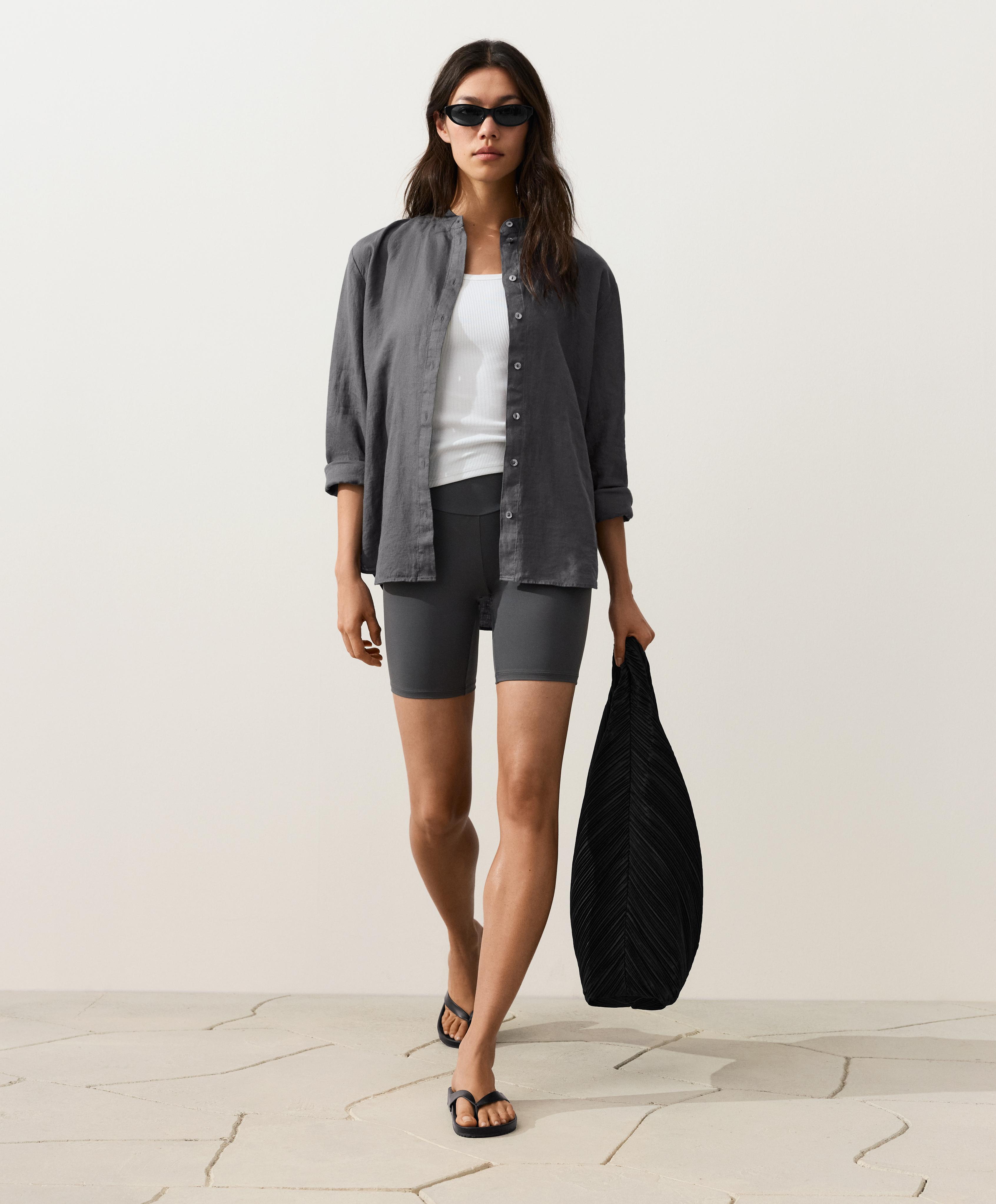 100% linen stand-up collar shirt