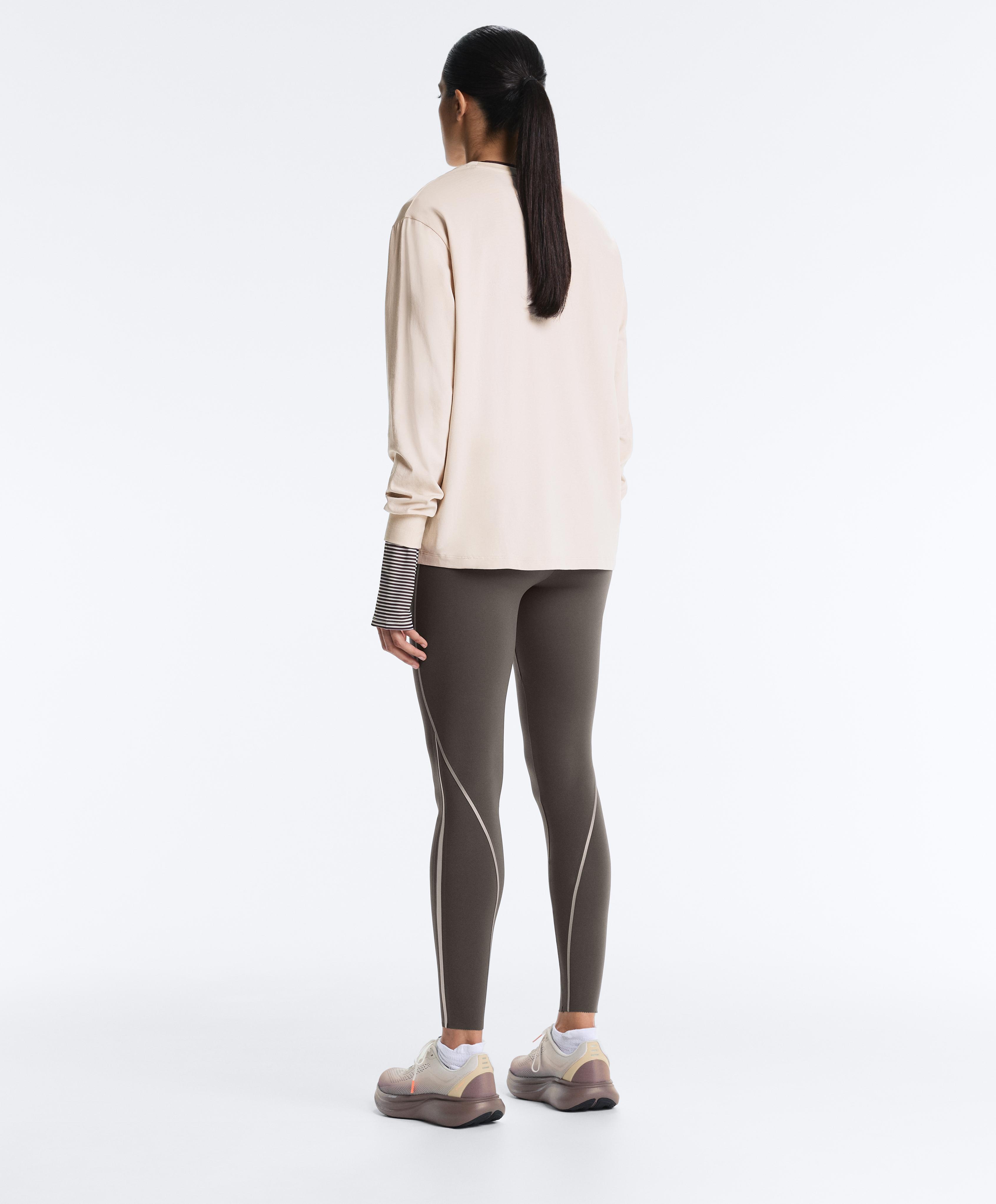 Oversize cotton blend long-sleeved T-shirt with slogan — SAND