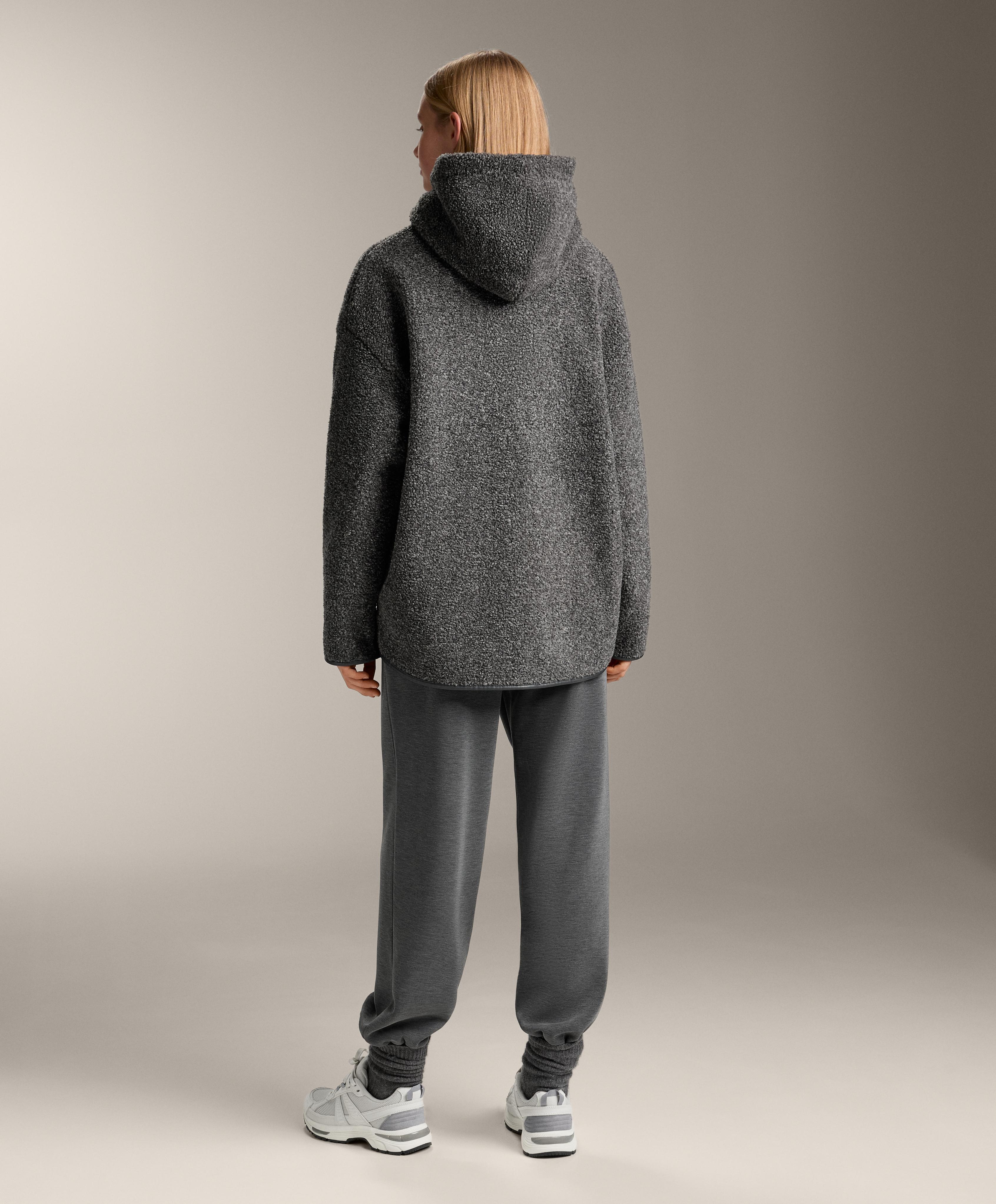 Oversize faux-shearling jacket with faux-fur lined hood — DARK-GREY MELANGE
