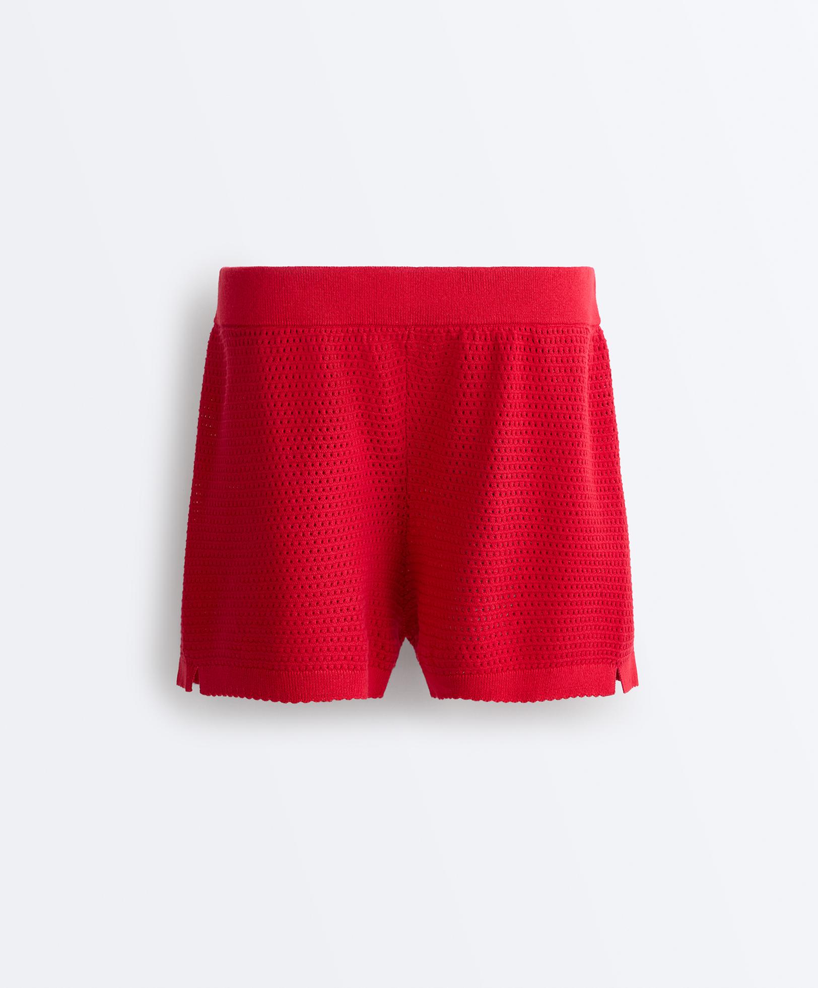 Cotton openwork knit shorts — BRIGHT RED