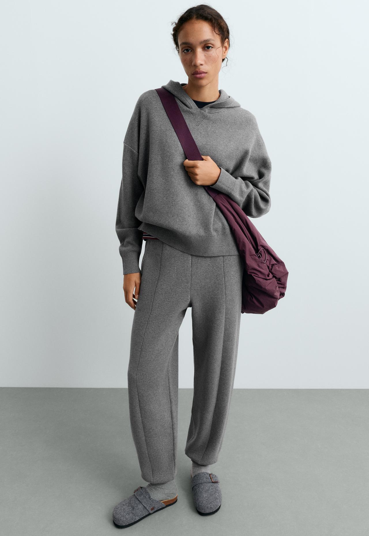 Cotton-blend knit hoodie — MOTTLED GREY MELANGE