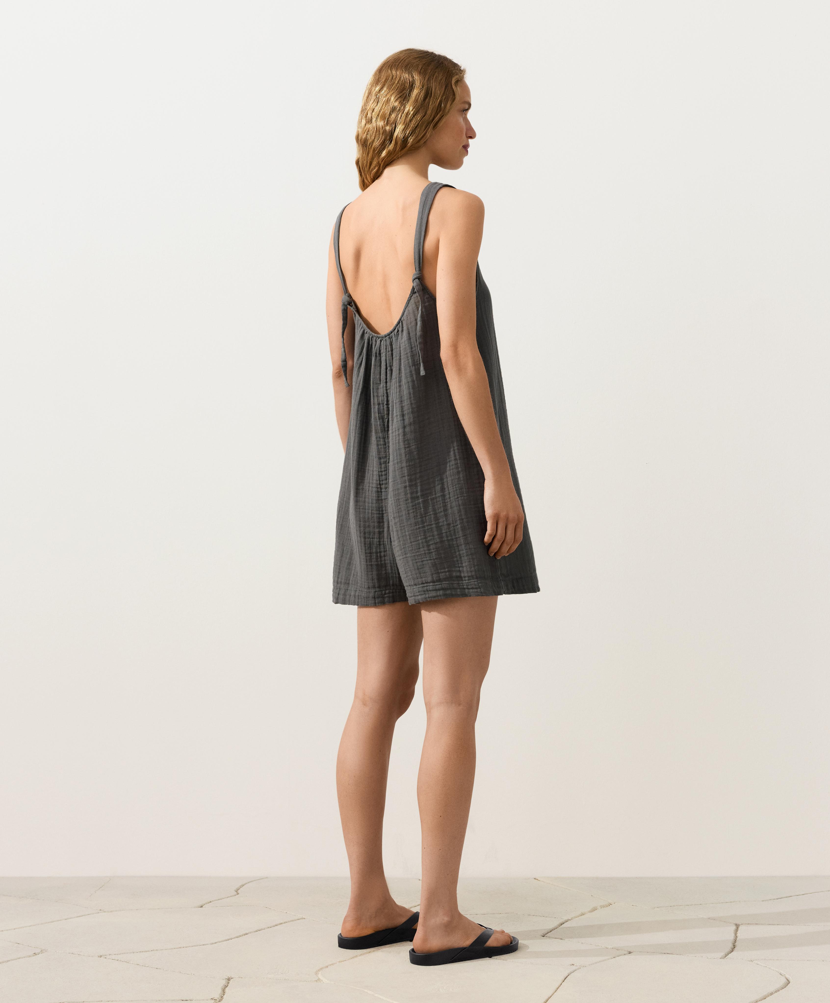100% cotton gauze short jumpsuit — ASPHALT