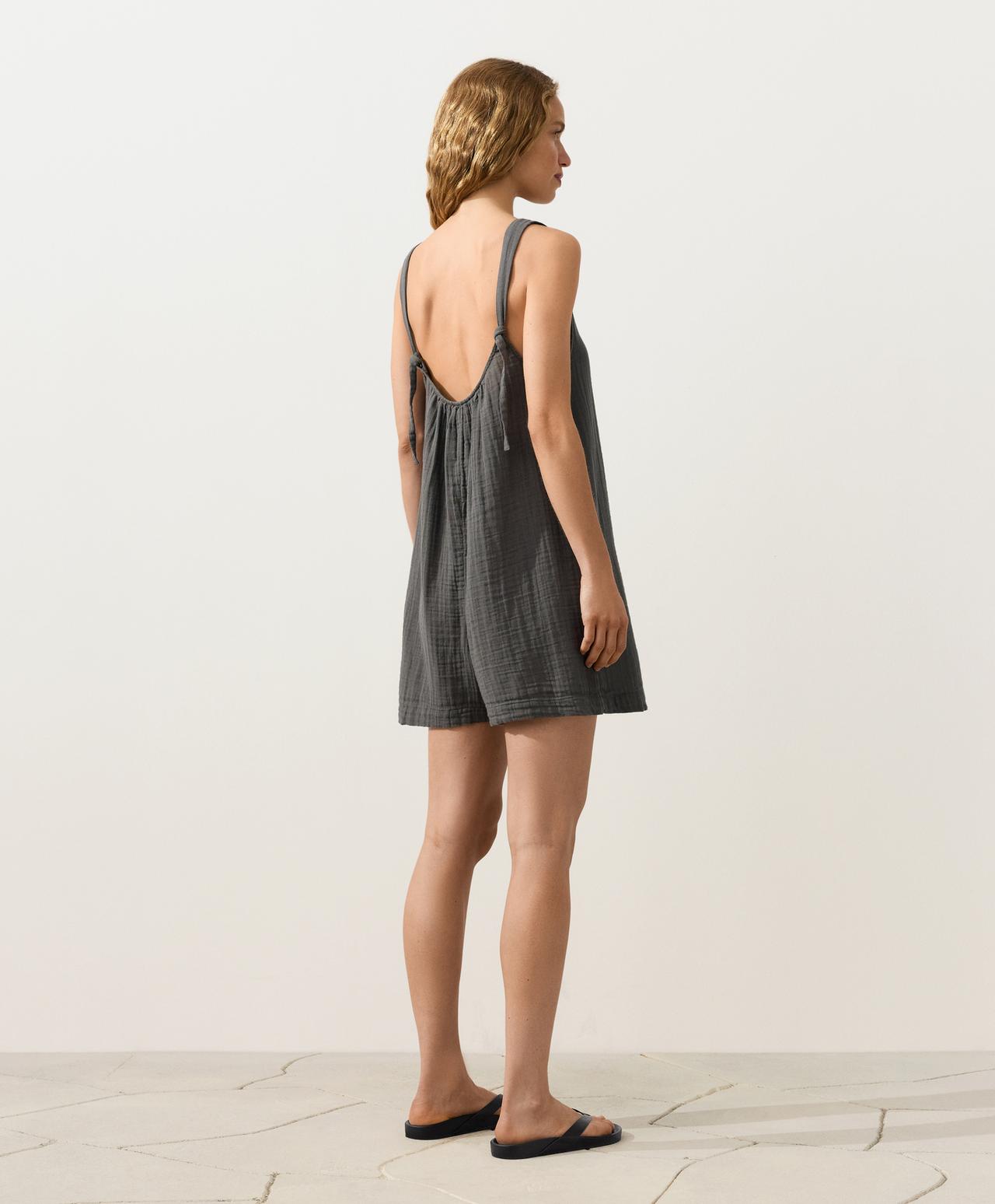 100% cotton gauze short jumpsuit — ASPHALT