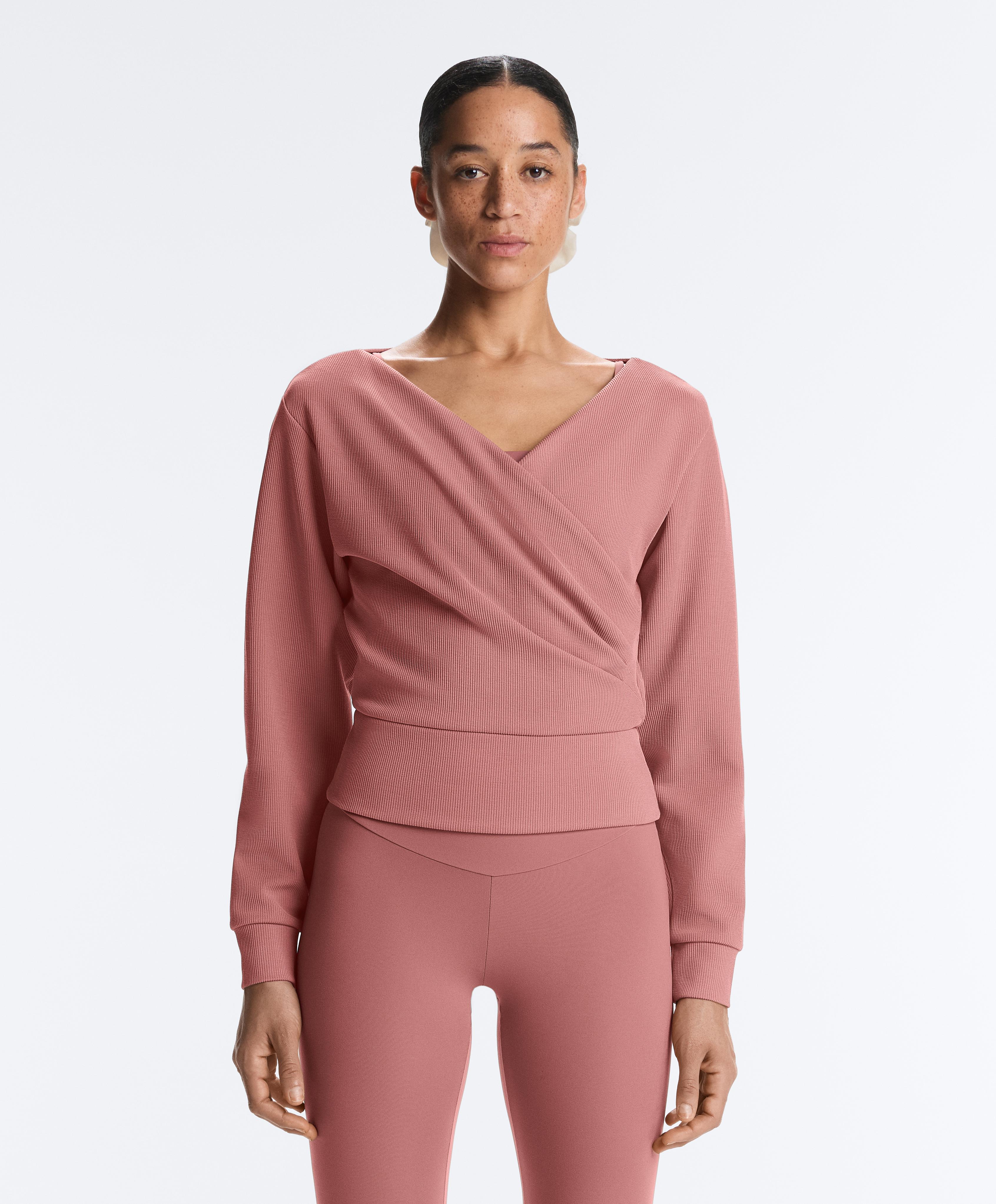 Wrap rib brushed modal sweatshirt — PALE PINK