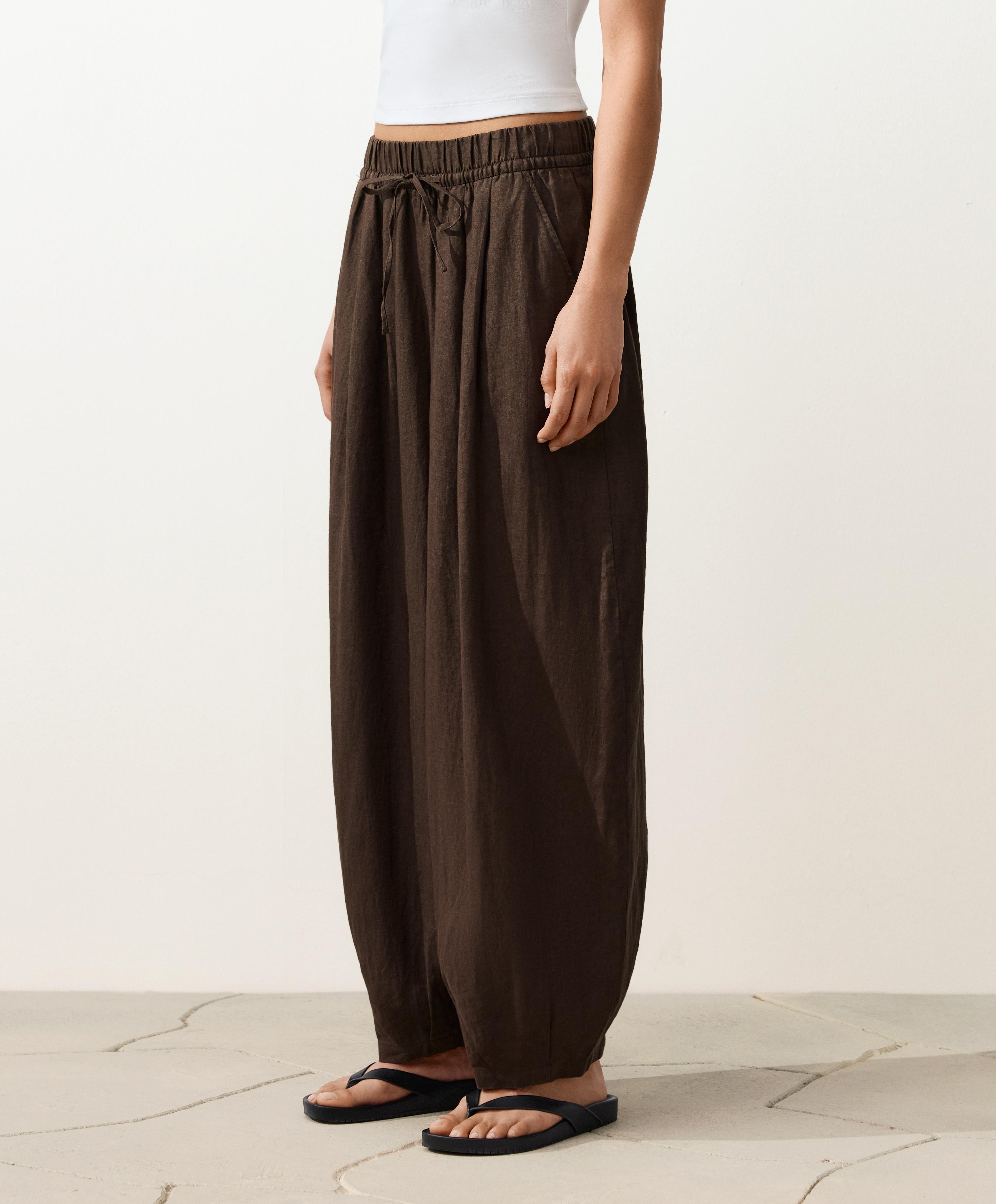 100% linen balloon trousers — DARK BROWN