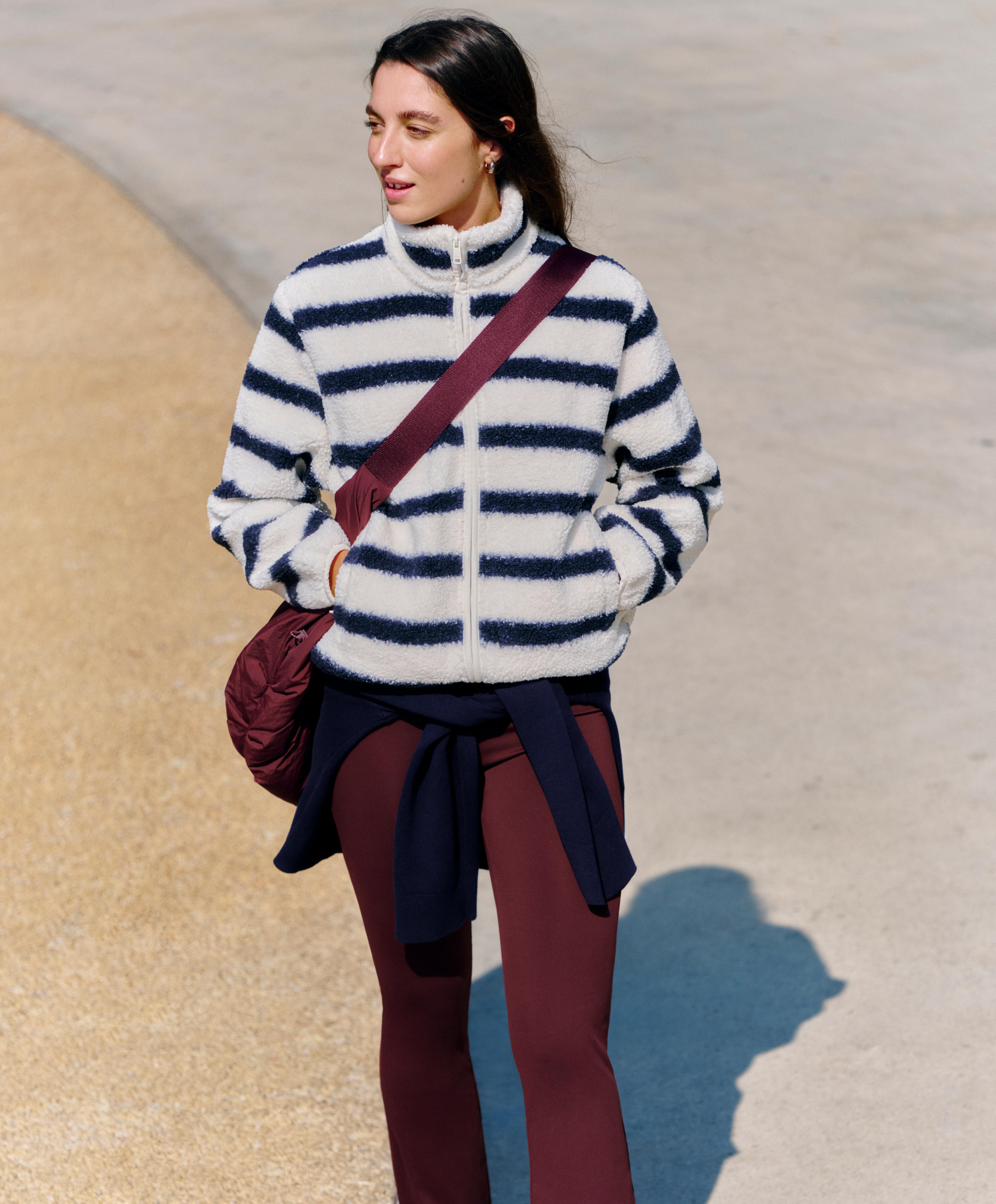 Striped faux-shearling jacket — NAVY BLUE