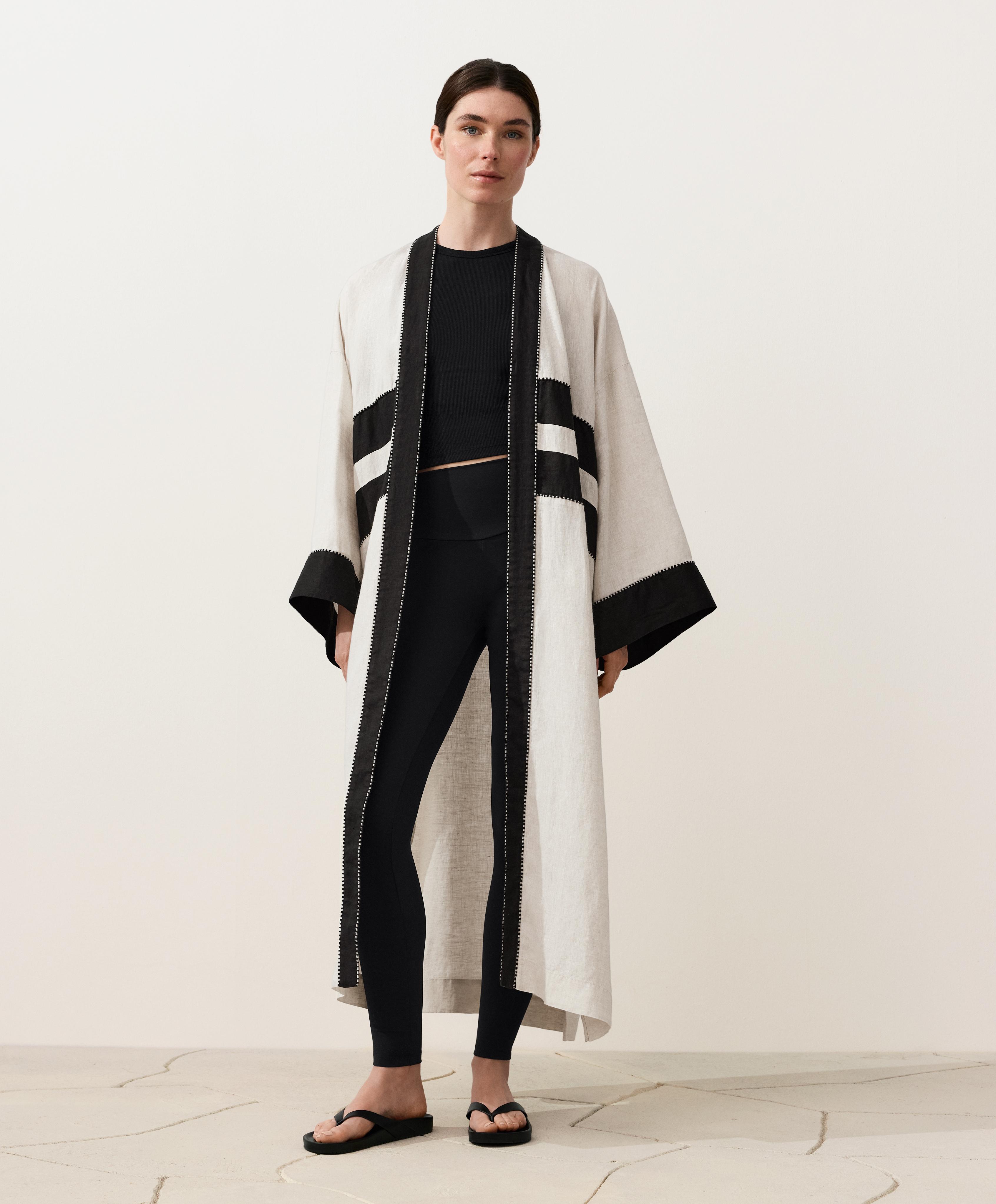 100% linen contrast Kaftan — SAND MELANGE