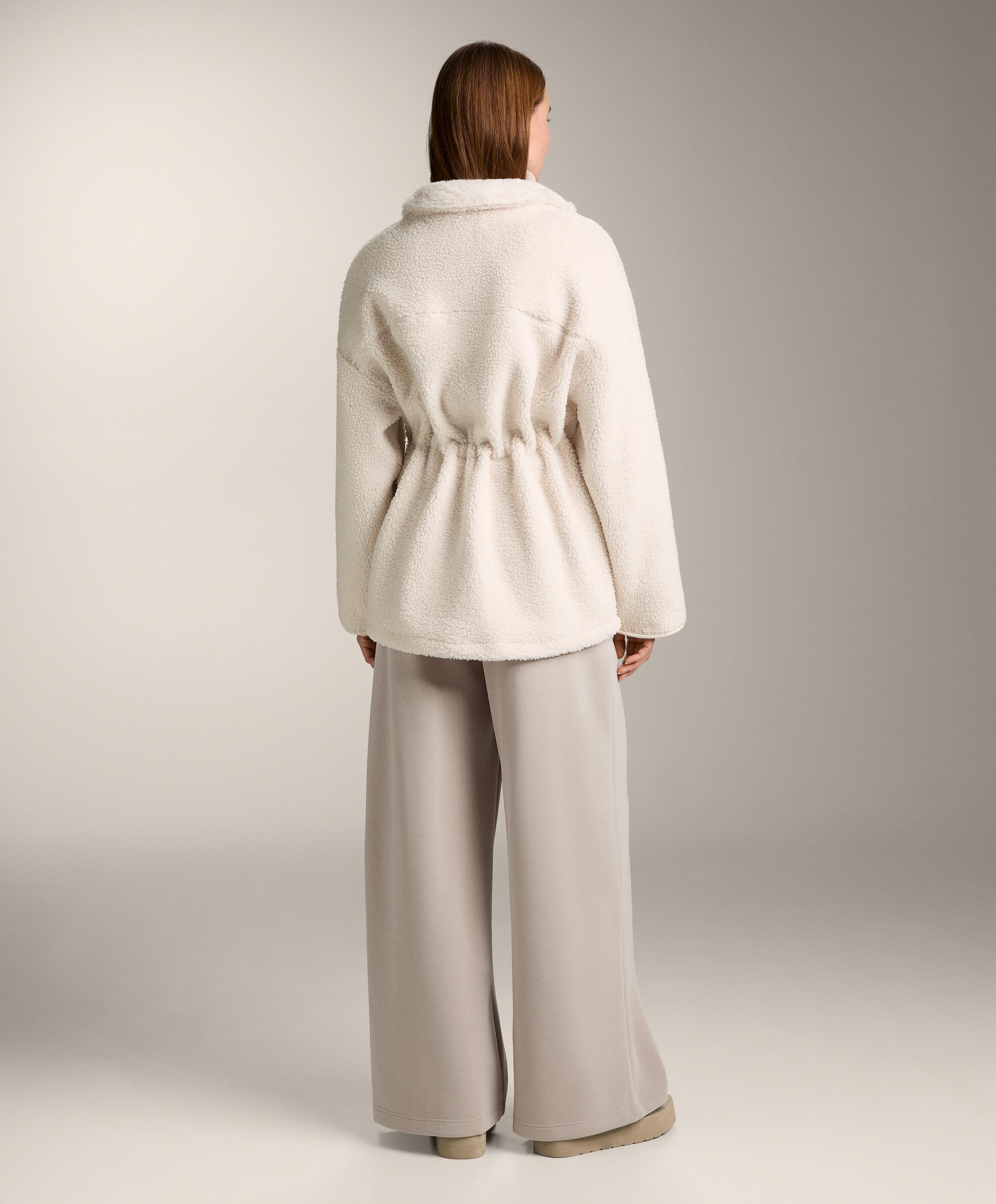 Adjustable waist faux-shearling jacket — ECRU