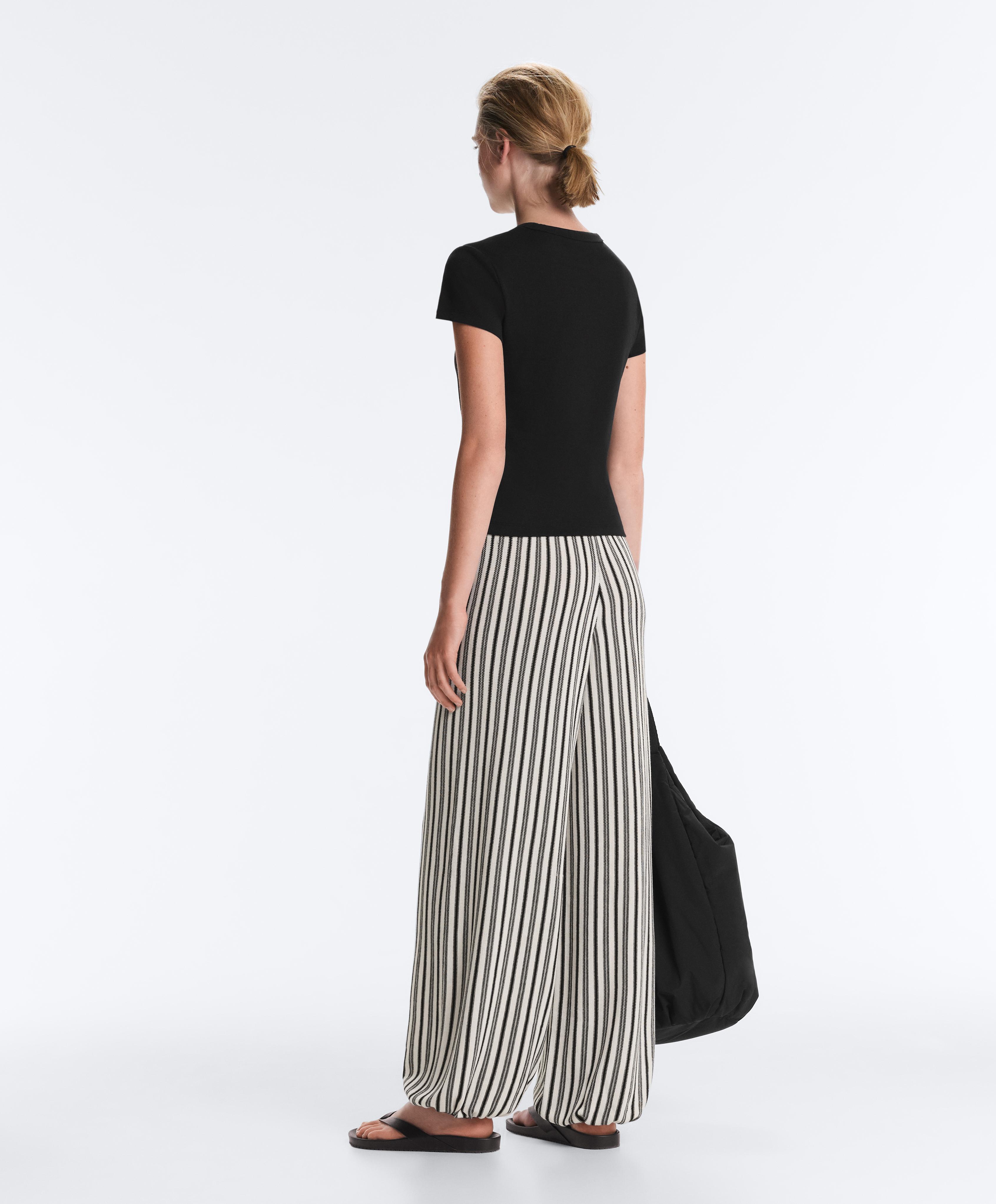 Striped knit bloomer trousers — BLACK