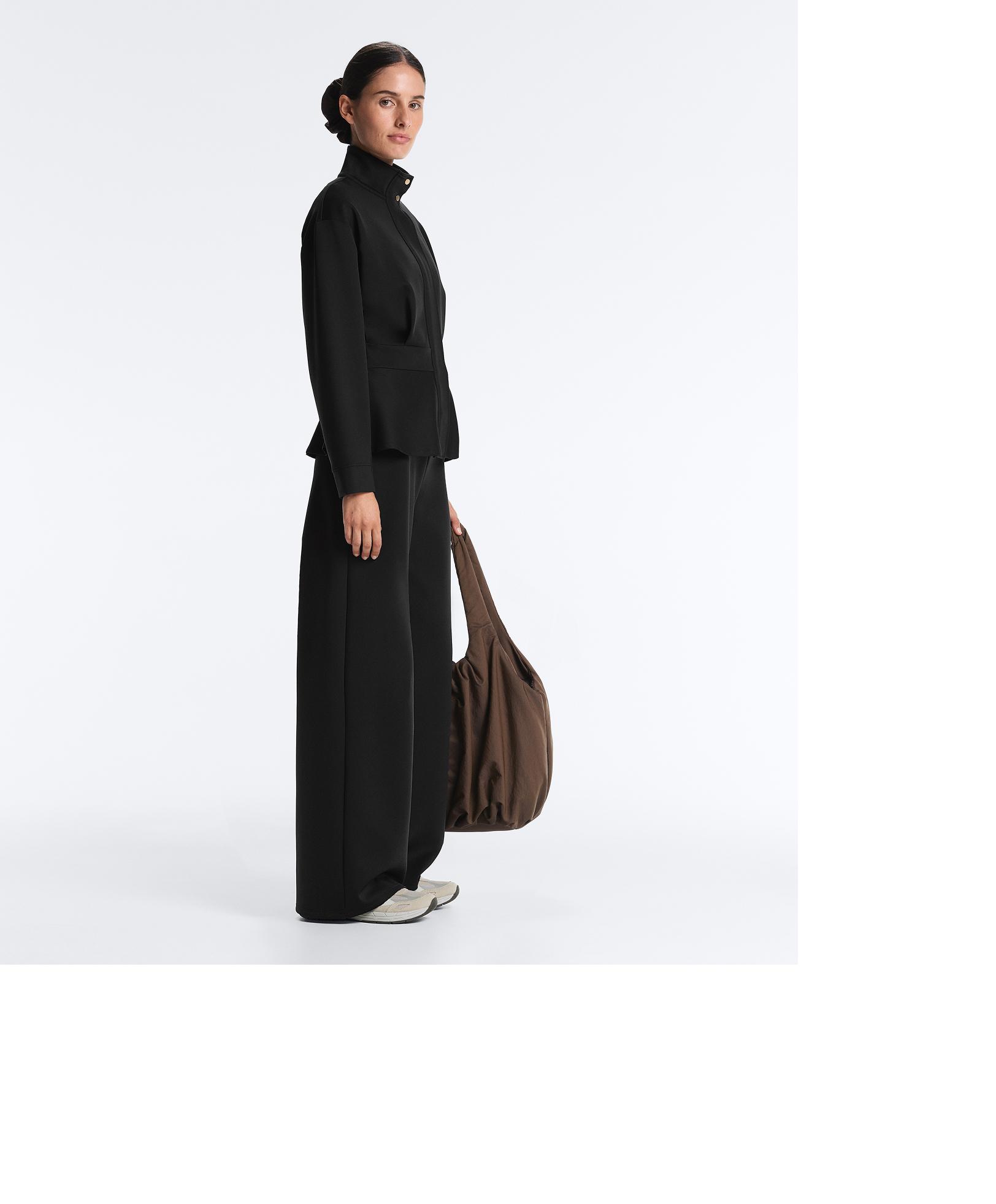 Neoprene-effect wide-leg trousers — BLACK