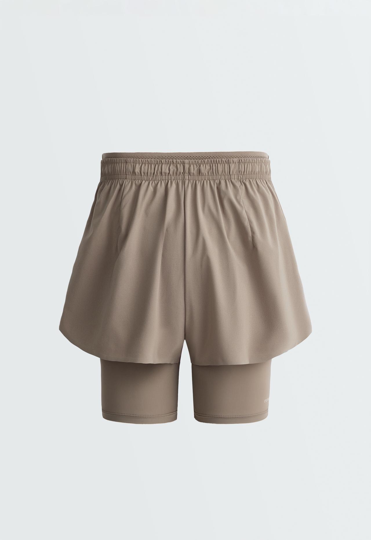 Technical mid rise 2-in-1 shorts — DARK MINK