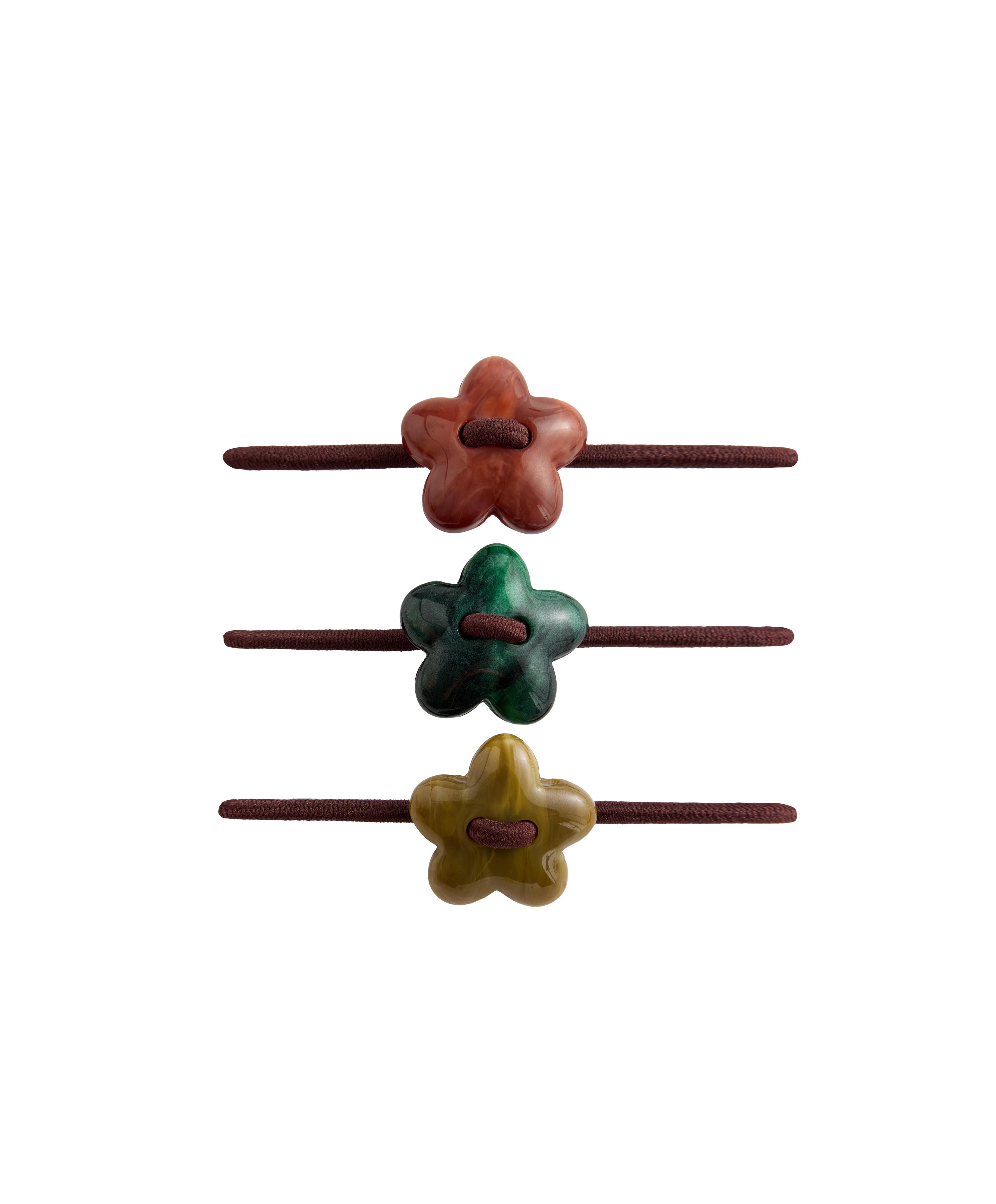 3 flower detail scrunchies — CHESTNUT