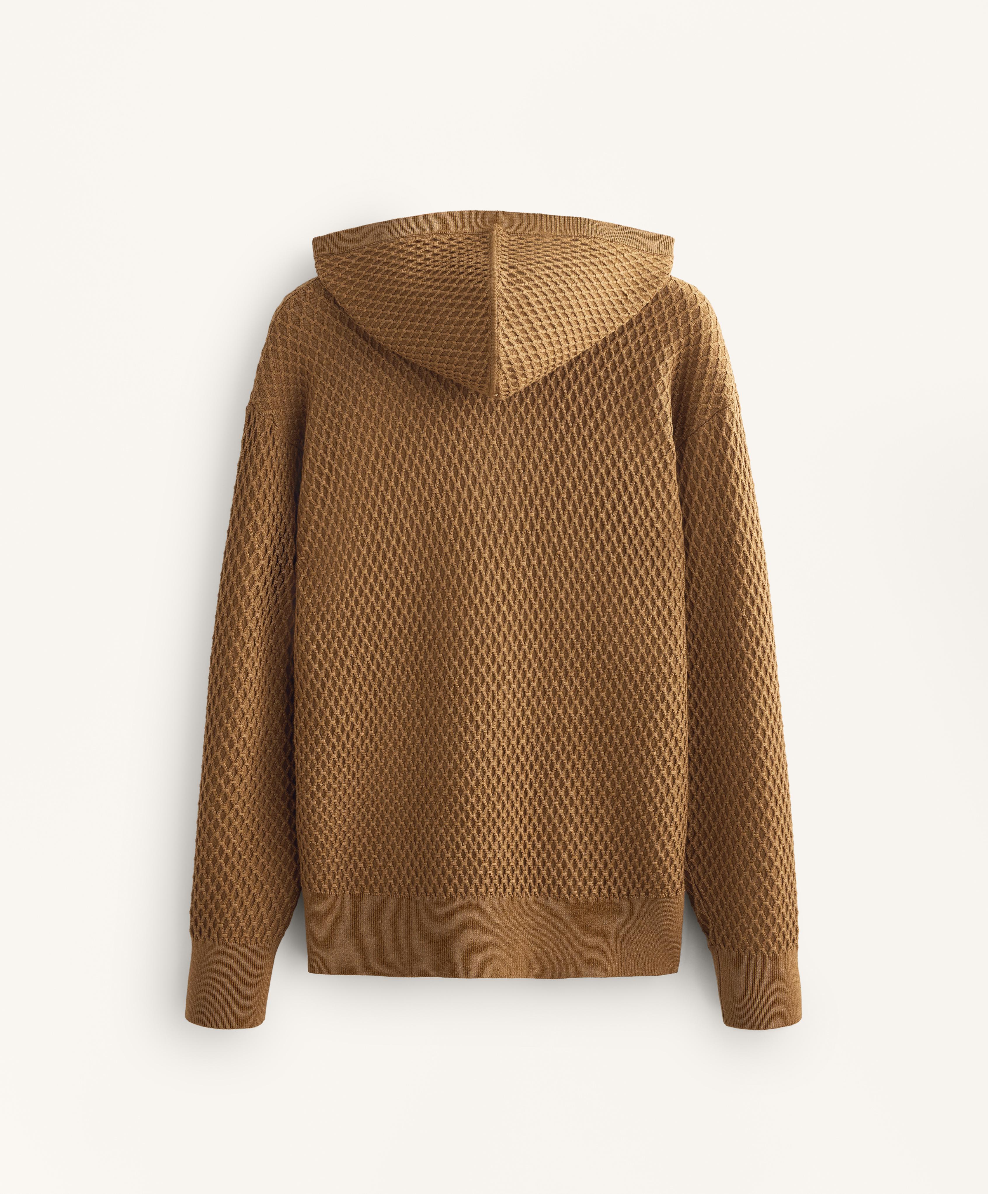 Long structured knit jacket with hood — COPPER