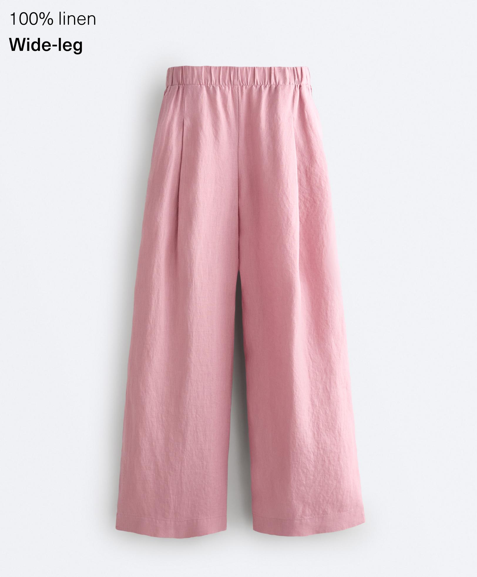 100% linen wide-leg trousers — MID-PINK