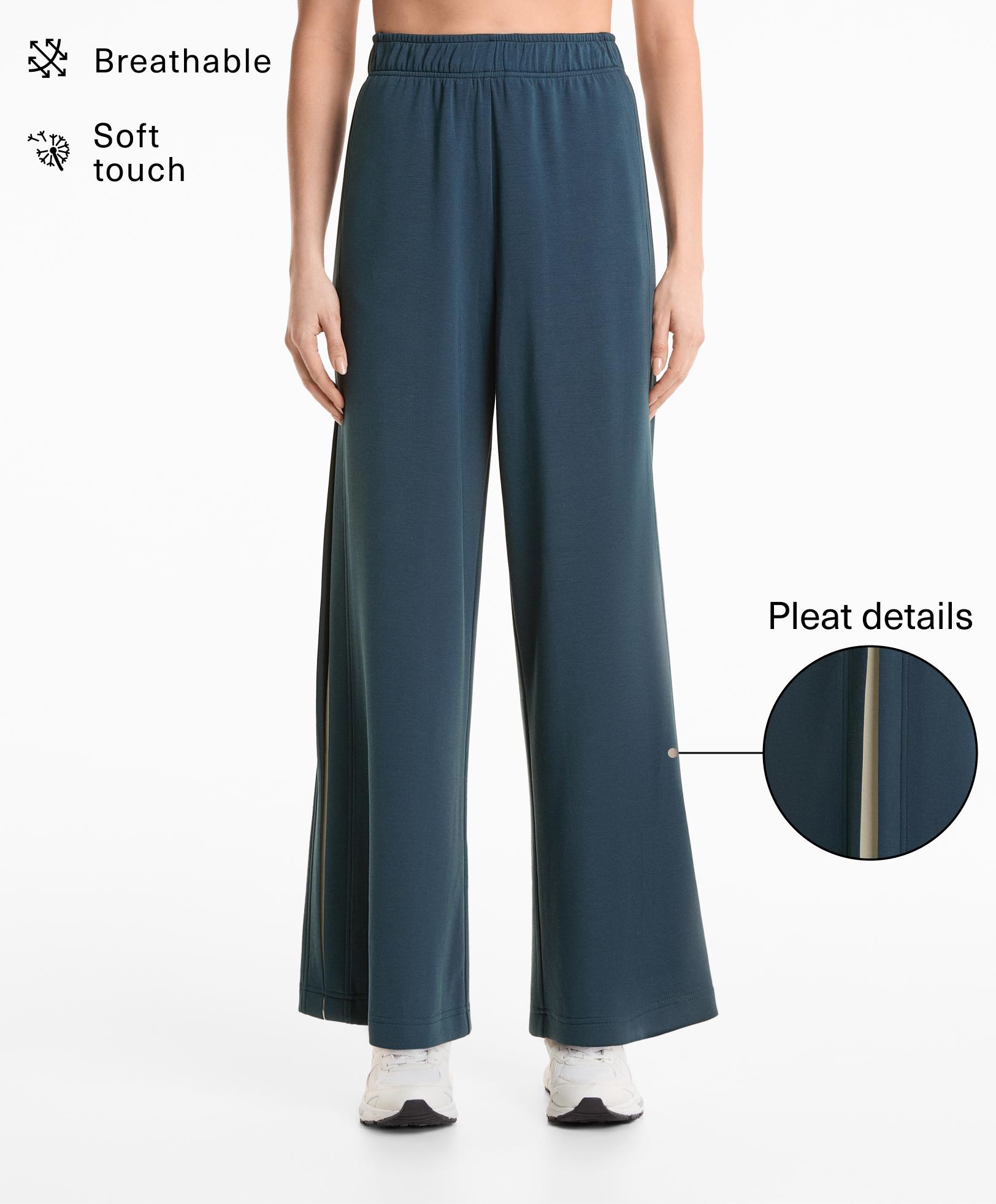 Broek van soft touch modal met contrasterende plooi op de zijkanten - Uitverkoop