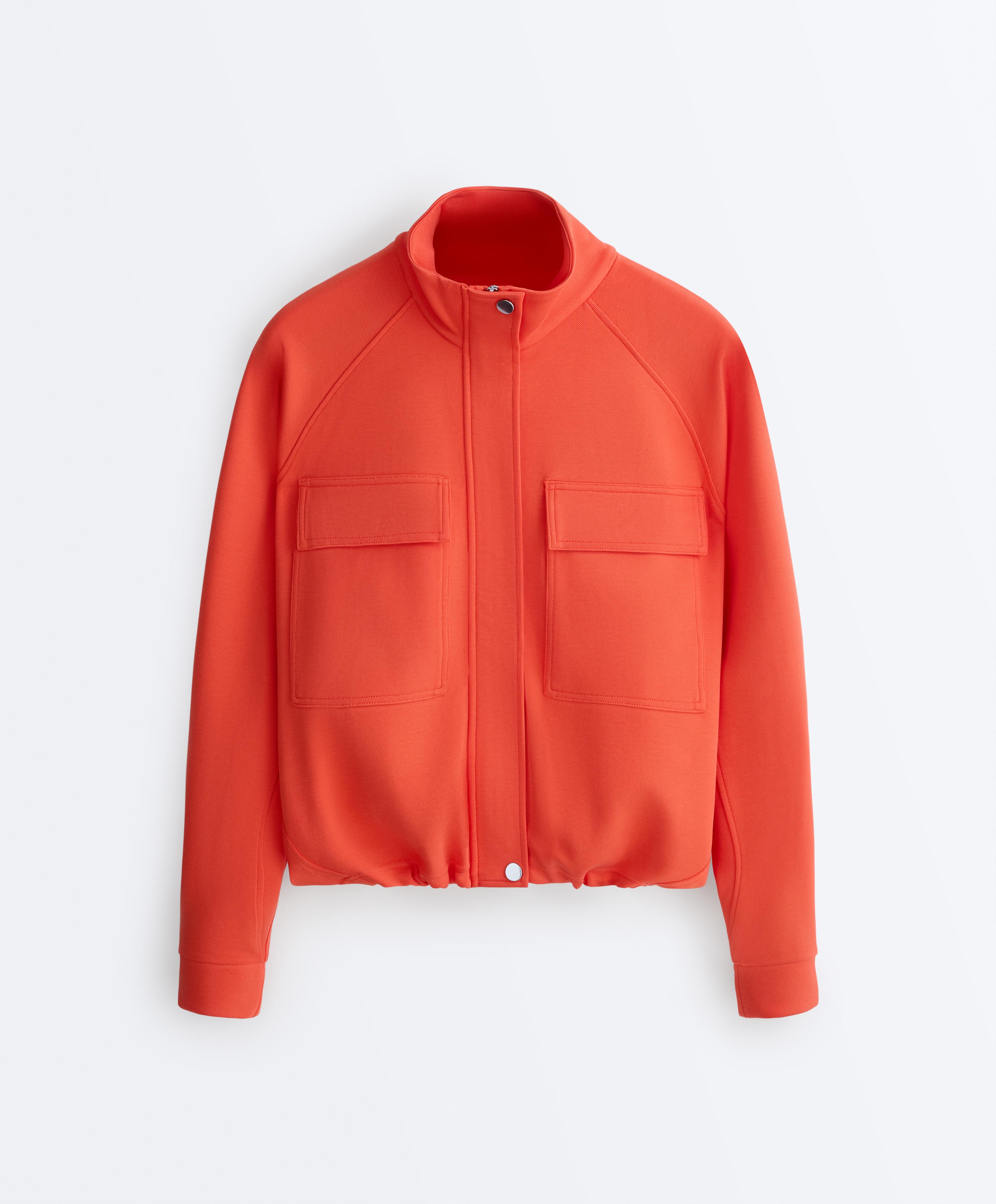 Cotton piqué pocket jacket — BRIGHT ORANGE