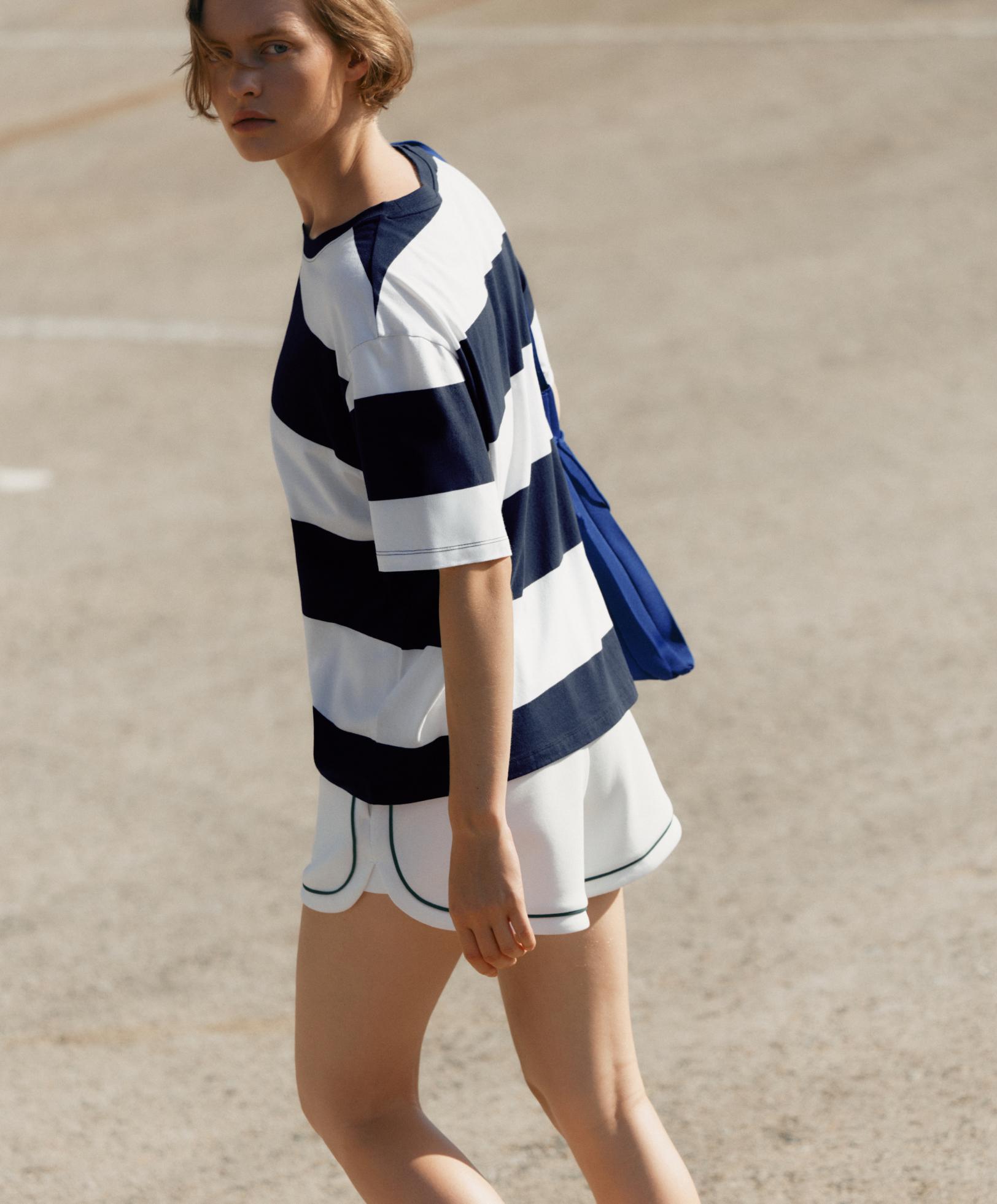 Cotton piqué shorts with piping — WHITE