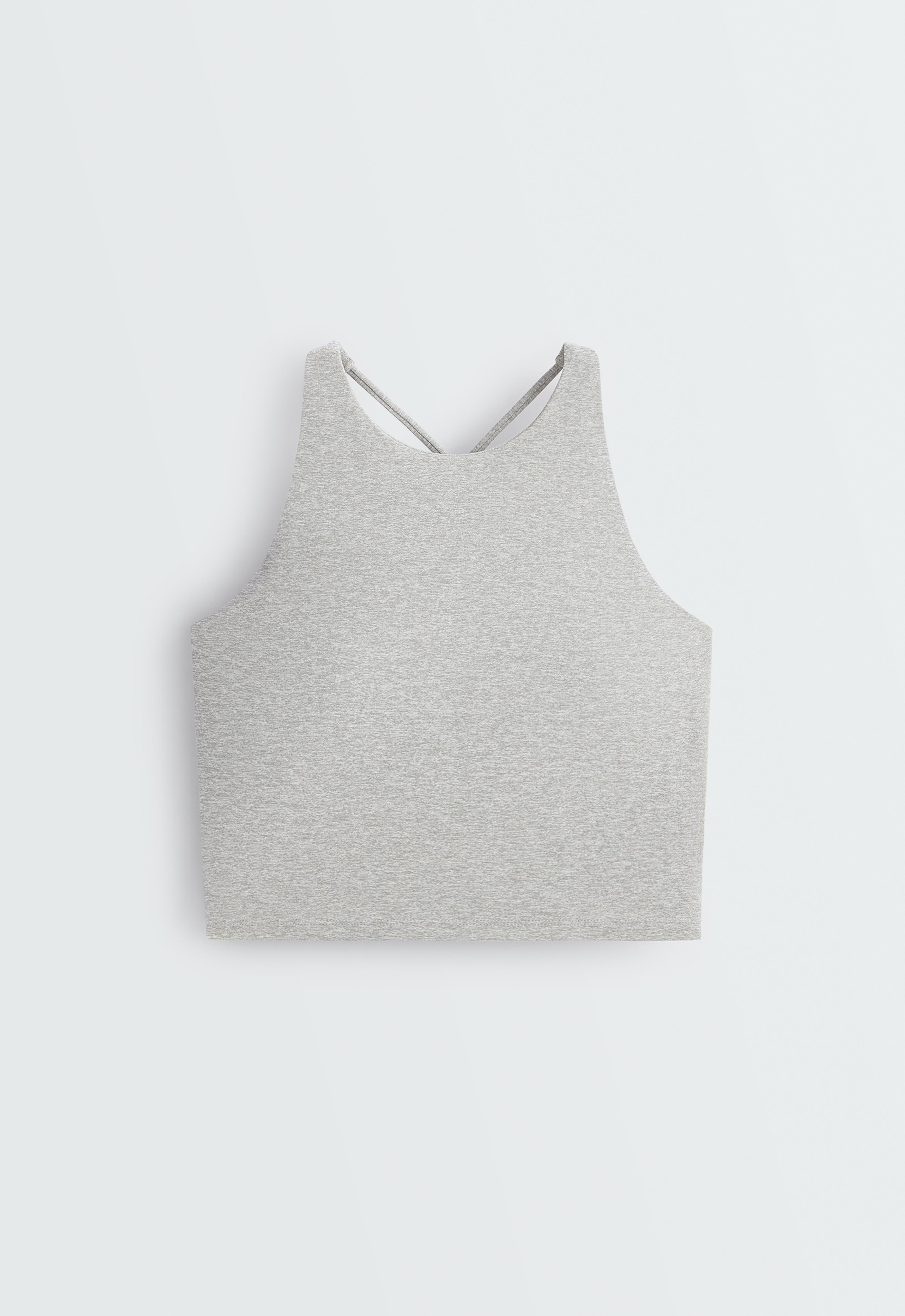 Comfortlux heathered strap tank top with cups — PALE GREY