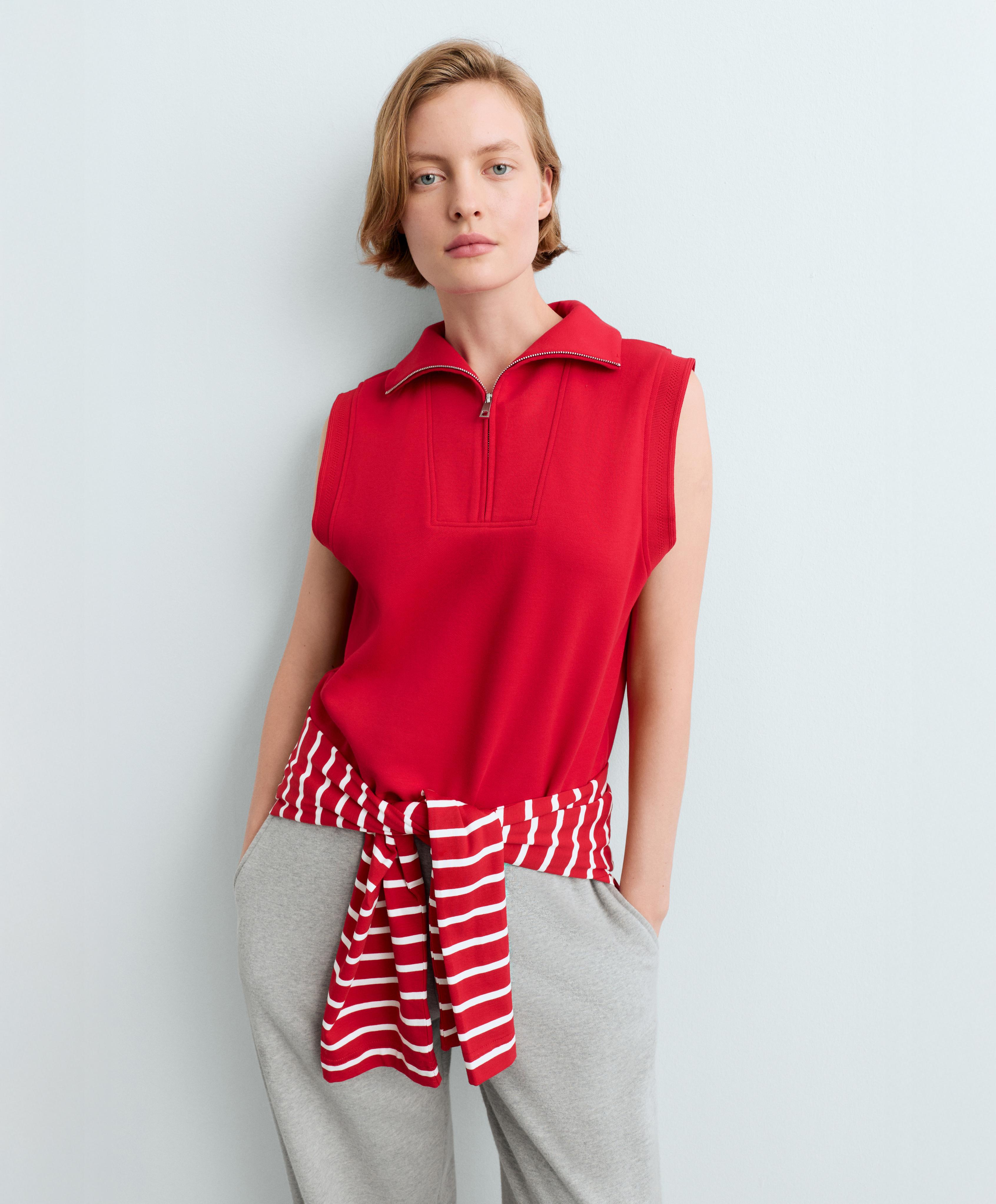 Cotton piqué sleeveless vest — BRIGHT RED