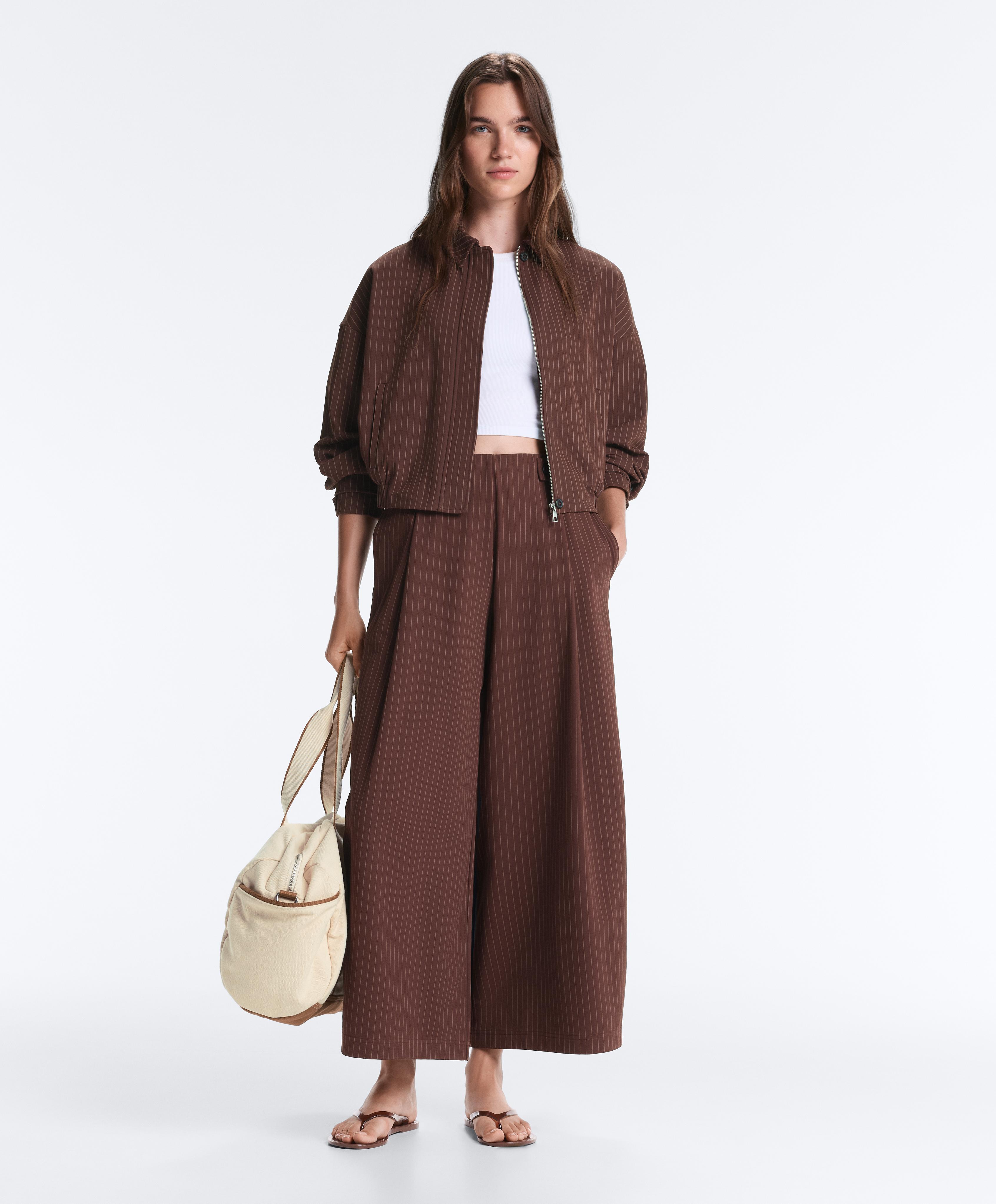 Pinstripe piqué polo neck jacket with cotton Pinstripe piqué polo neck jacket with cotton
