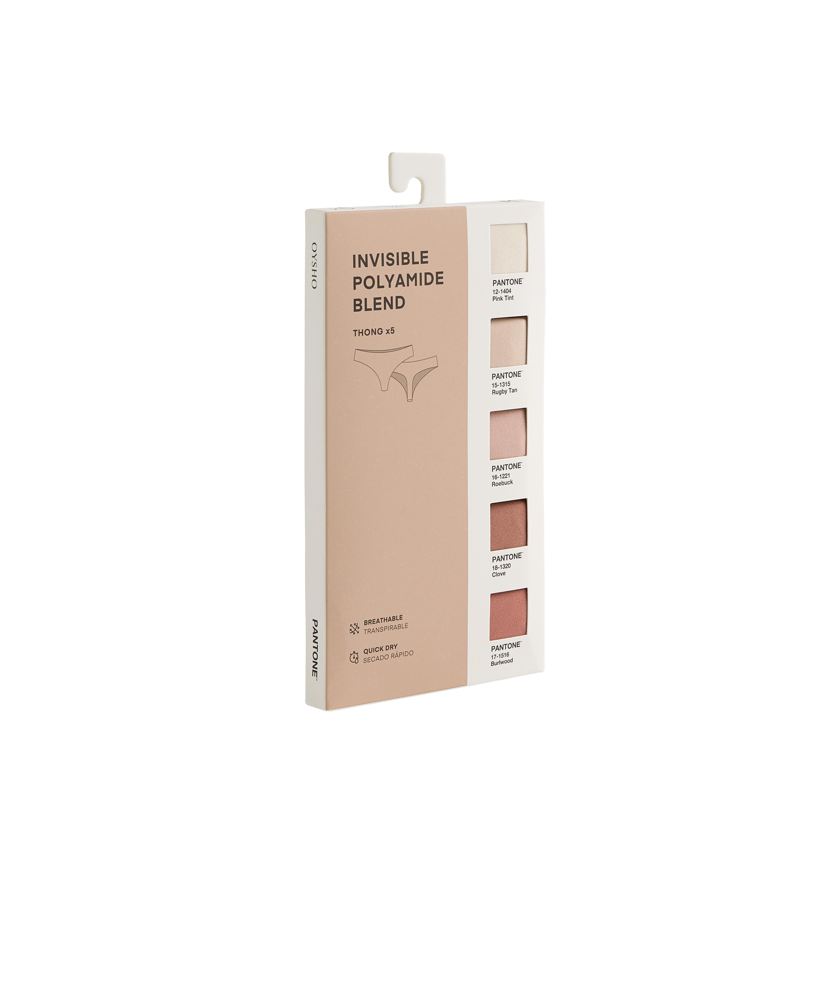 5 invisible polyamide blend PANTONE™ thongs — BEIGE