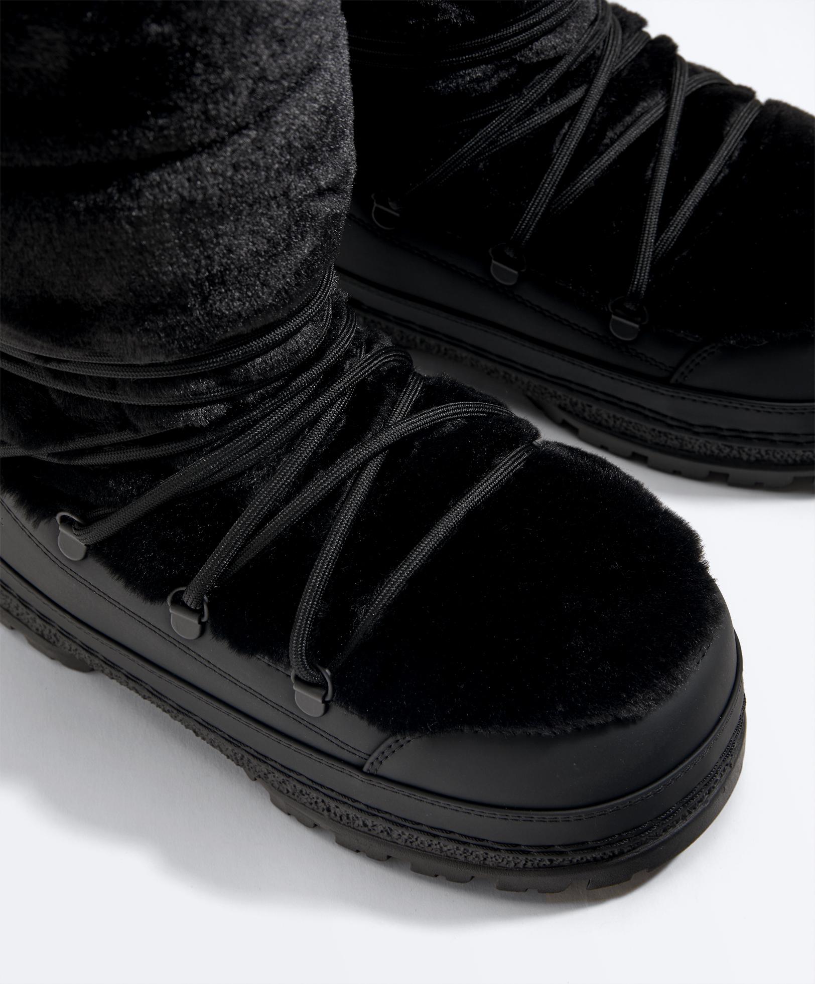 Lace-up technical faux fur boots — BLACK
