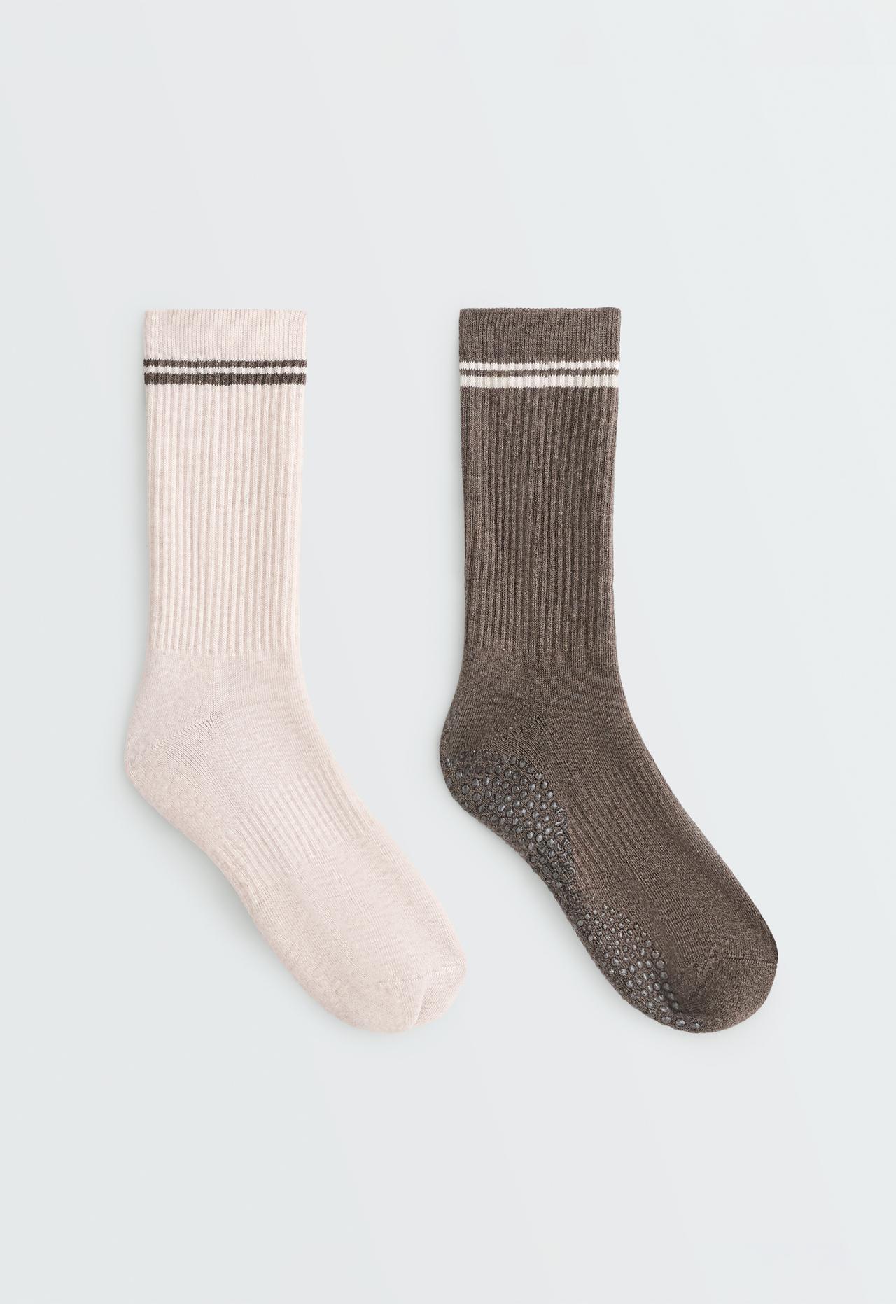 2 pairs of classic cotton cushioned yoga and Pilates socks — TAN MELANGE