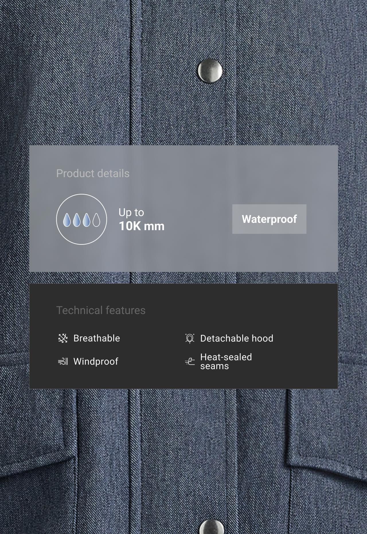 Straight 10k waterproof denim-effect jacket — DARK DENIM