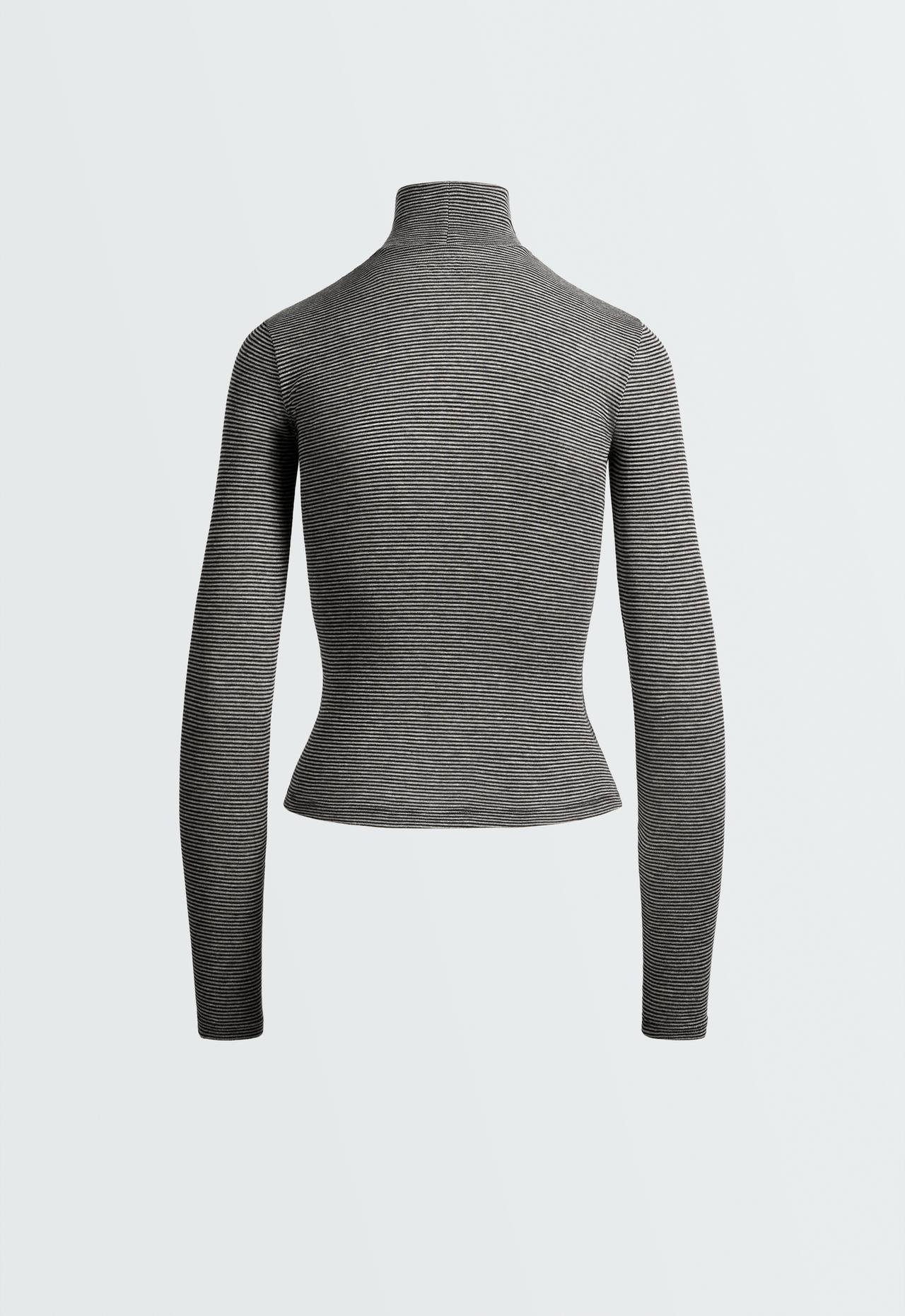 Base layer high-neck striped rib t-shirt — BLACK