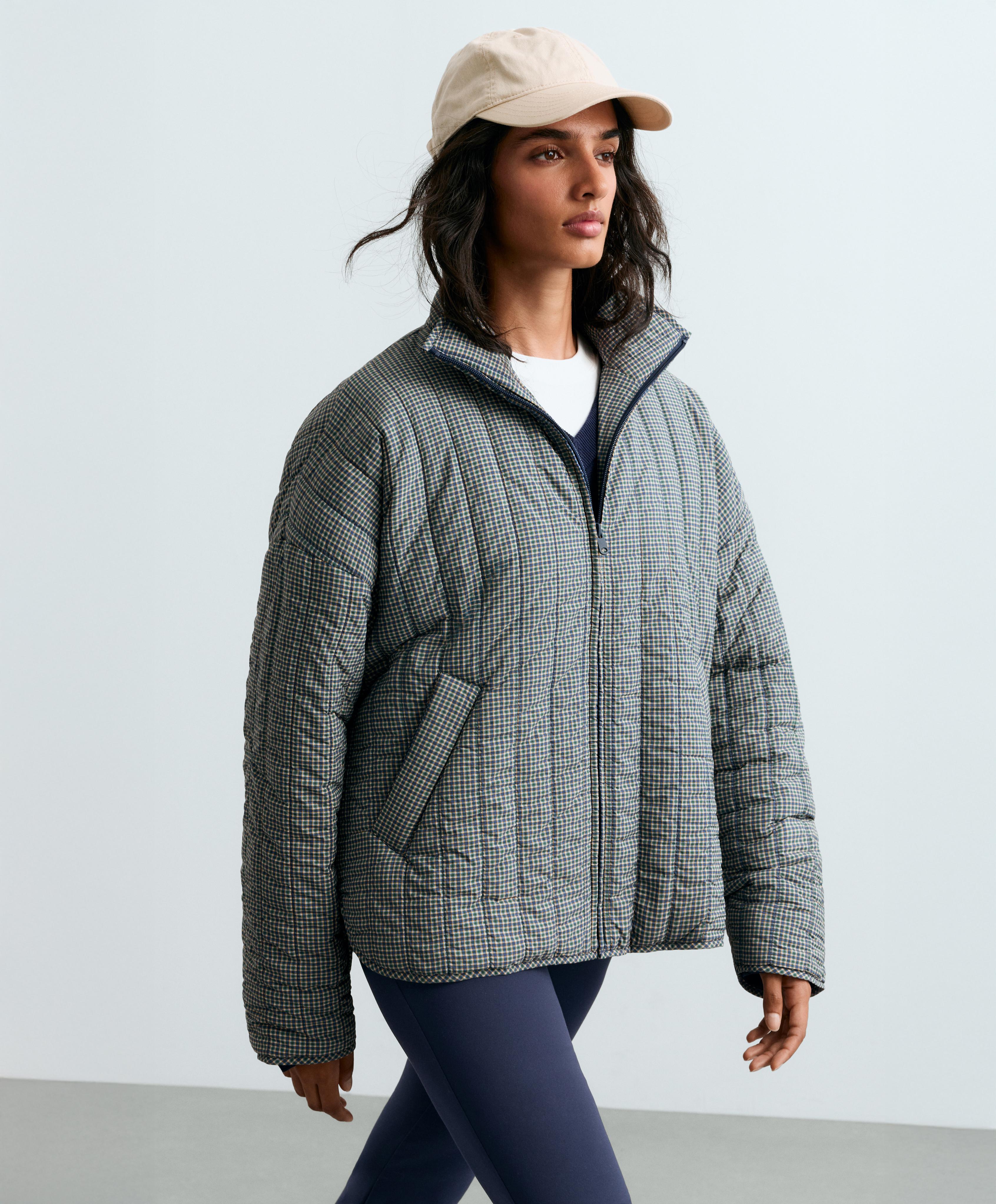 Checked midi padded jacket — BRIGHT LAVENDER